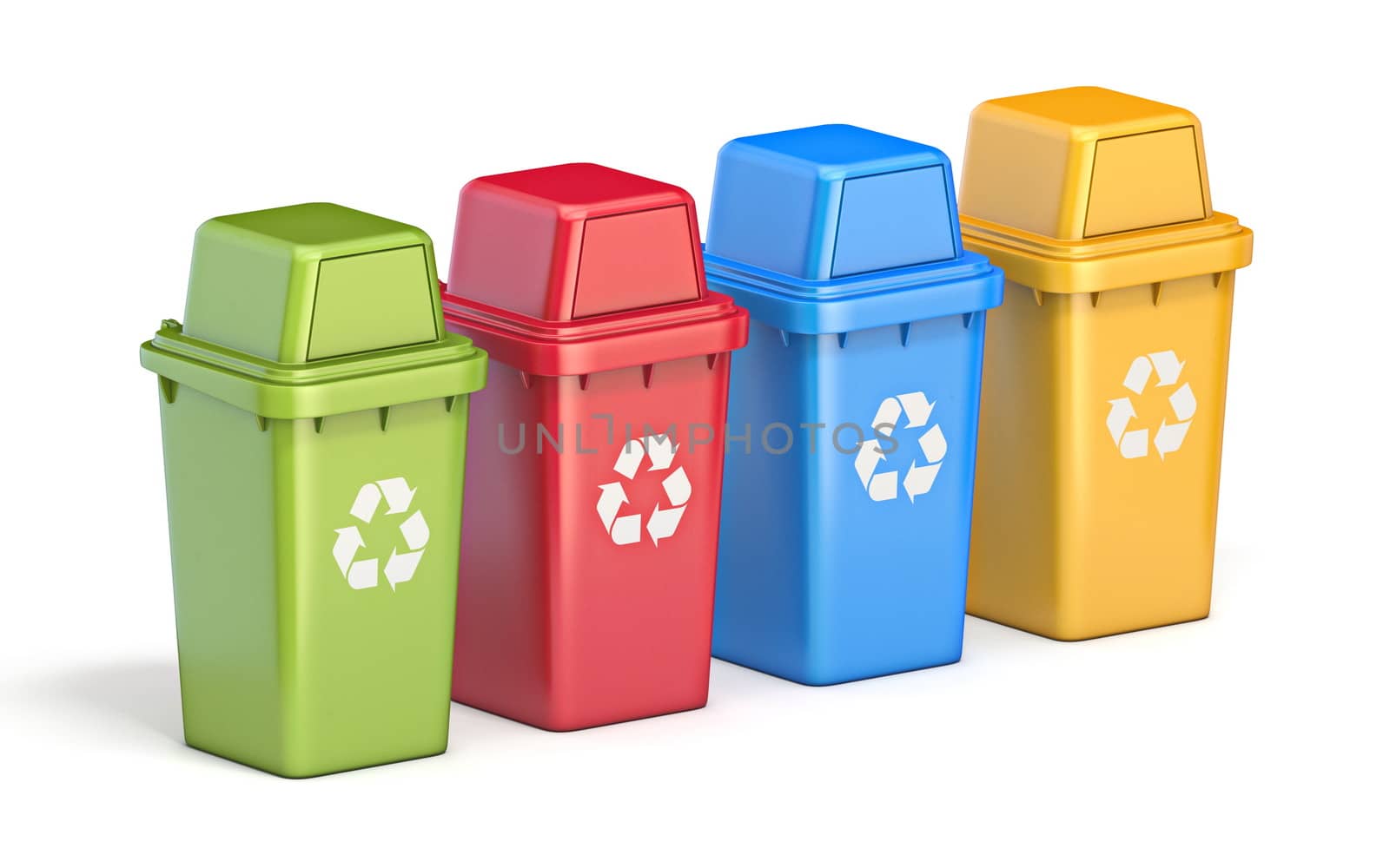 Four colorful recycle bins 3D by djmilic