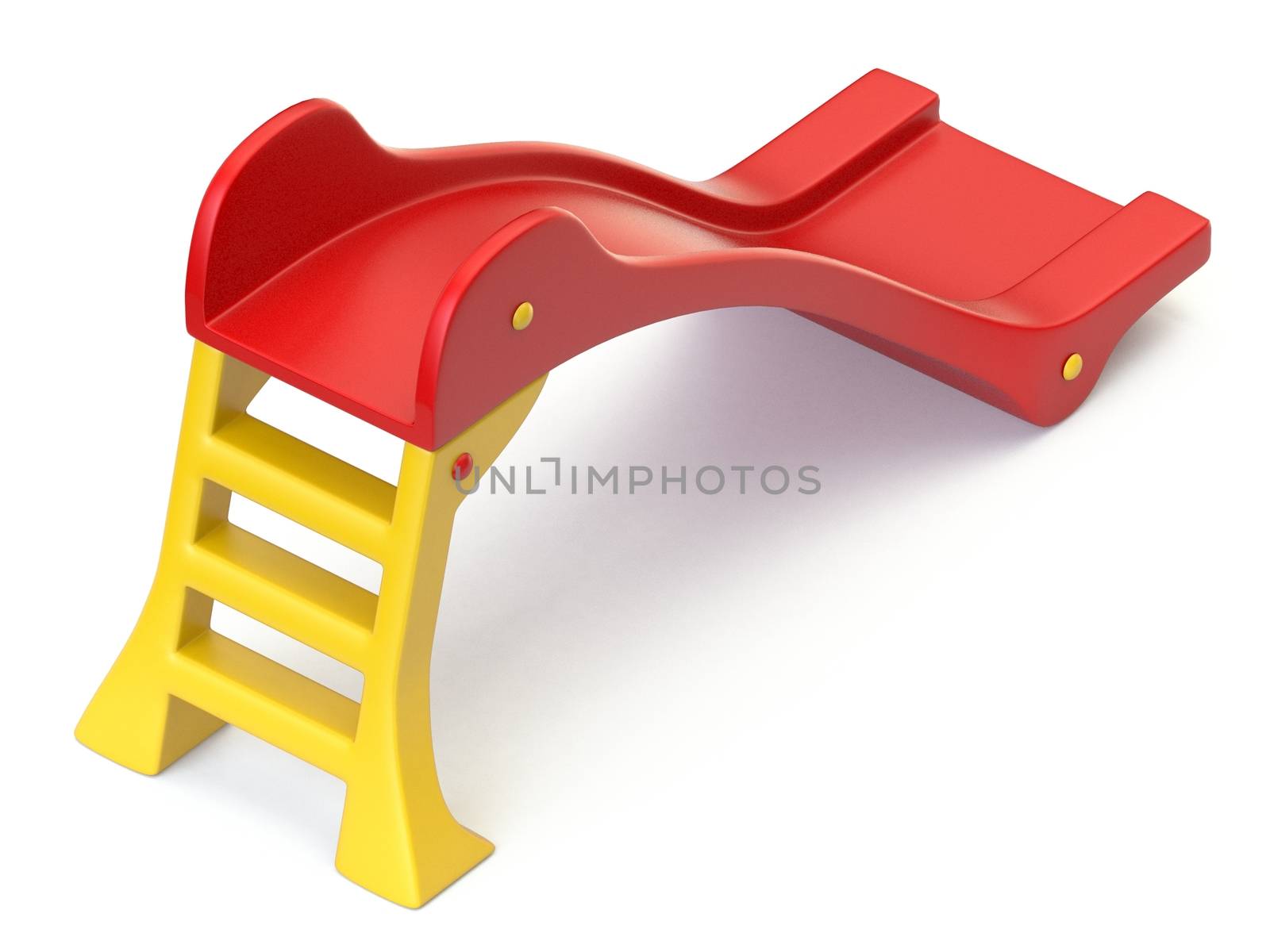 Red yellow plastic children slide 3D render illustration isolated on white background