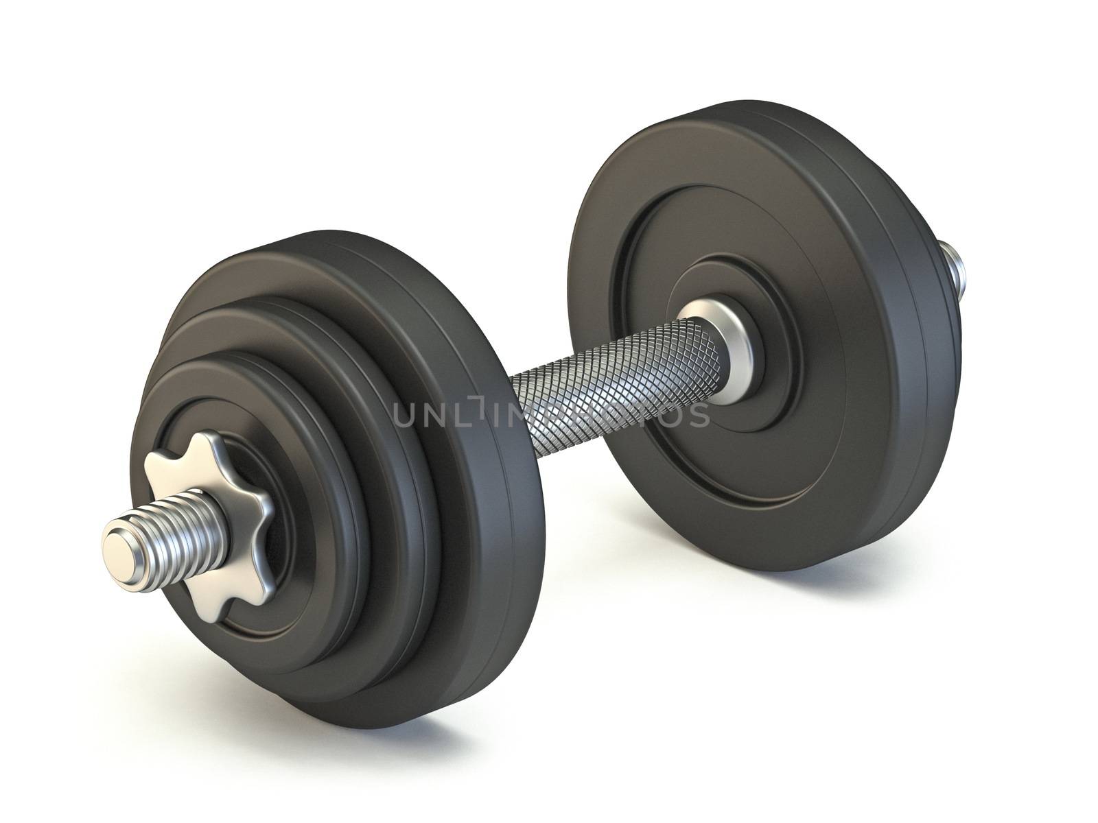 Black dumbbell Side view 3D render illustration isolated on white background