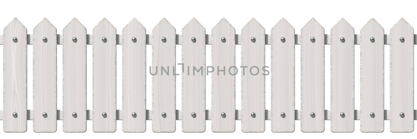 White wooden fence 3D render illustration isolated on white background