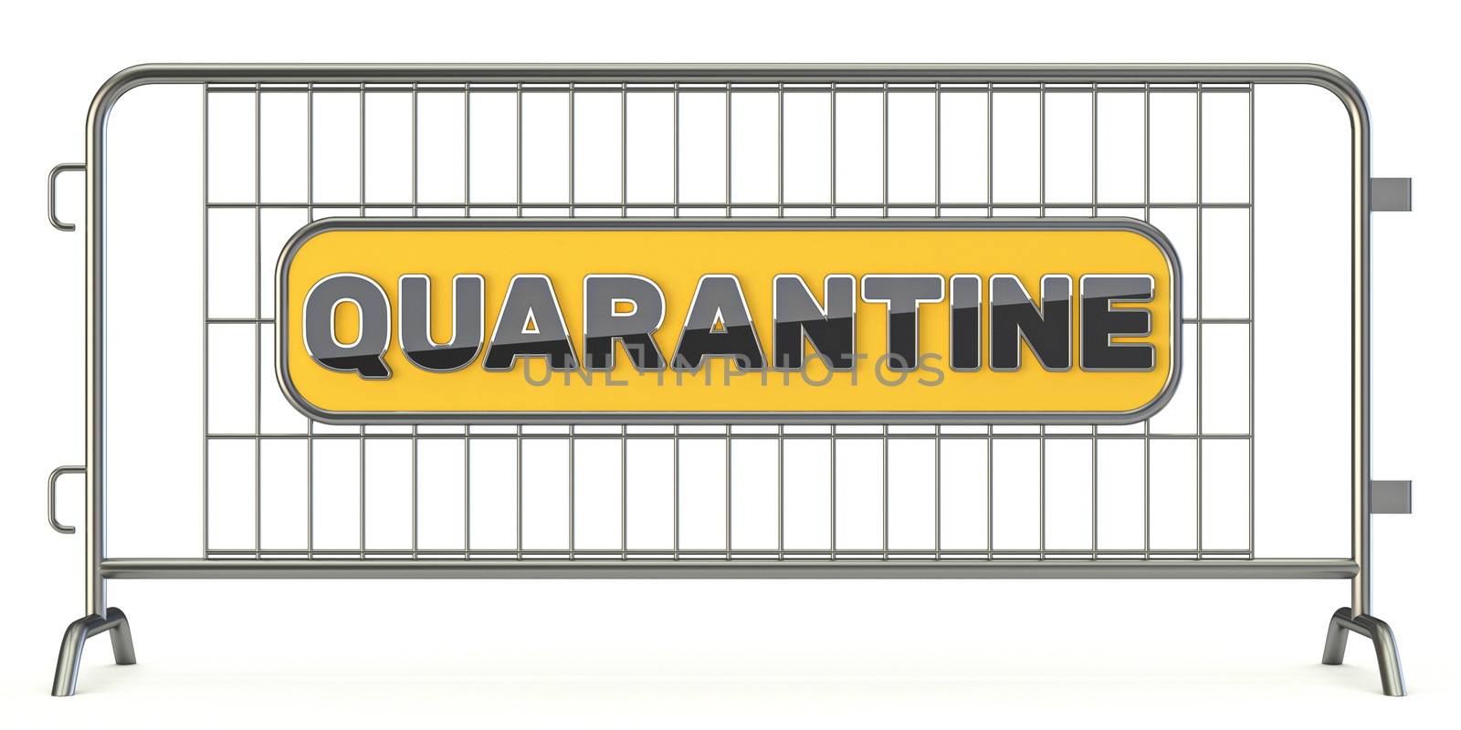 Quarantine sign on steel fence 3D by djmilic