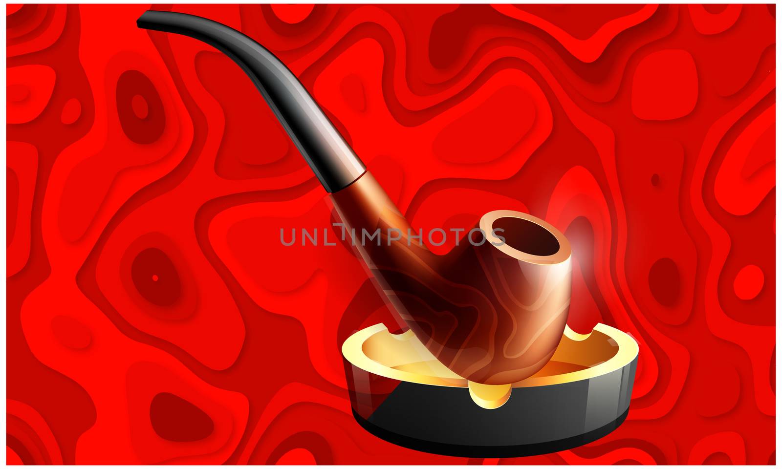 wooden pipe in a tray on abstract red background by aanavcreationsplus