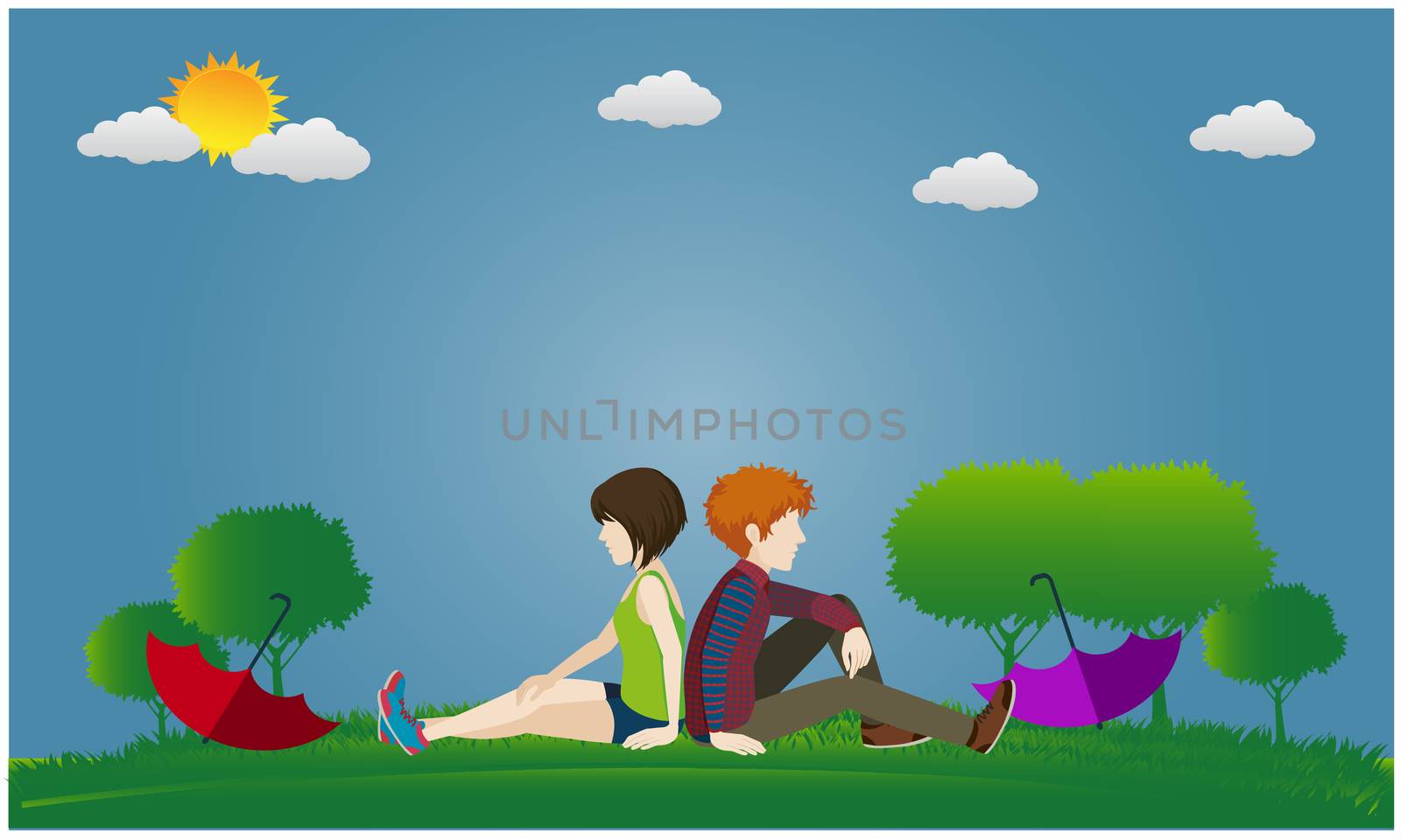 couple sitting in a park and loving each other by aanavcreationsplus