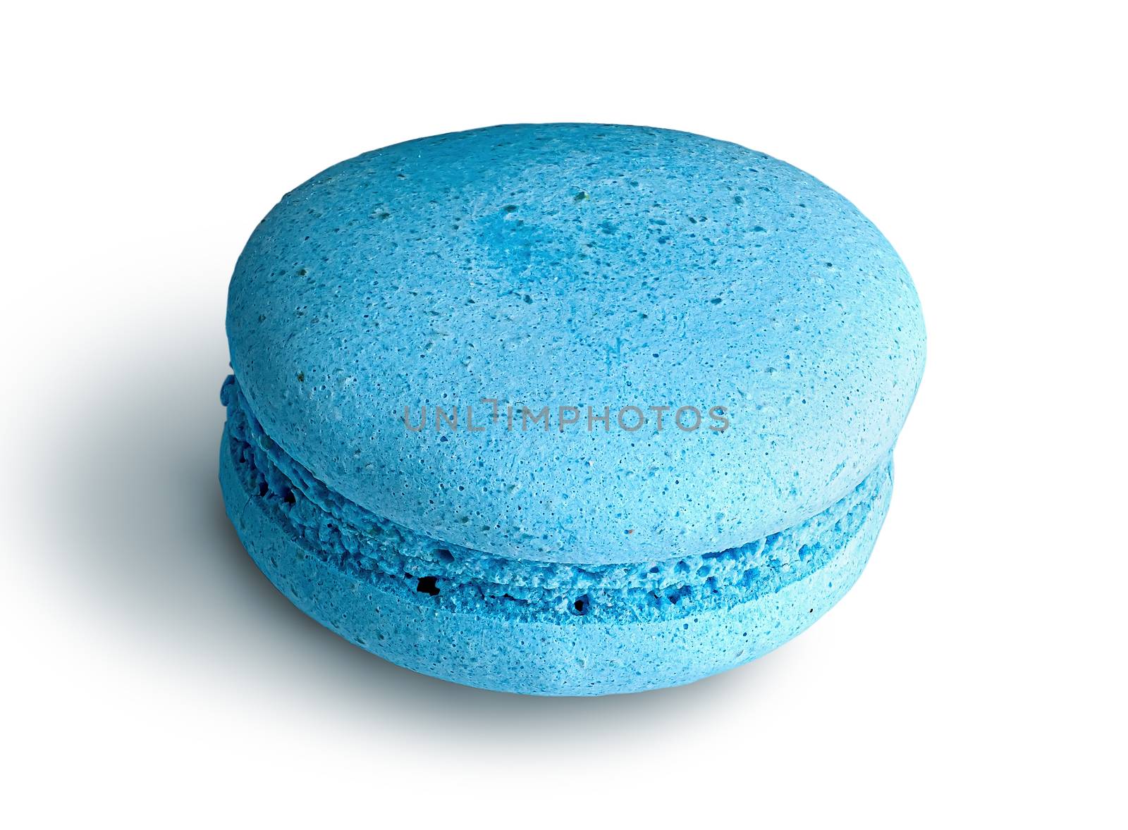 One blue macaroon angled view isolated on a white background