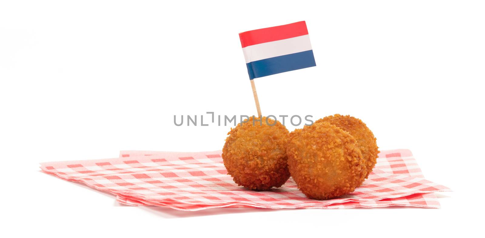 Dutch traditional snack bitterbal with a dutch flag by michaklootwijk