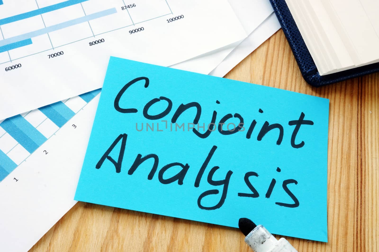 Conjoint Analysis sign and business charts.