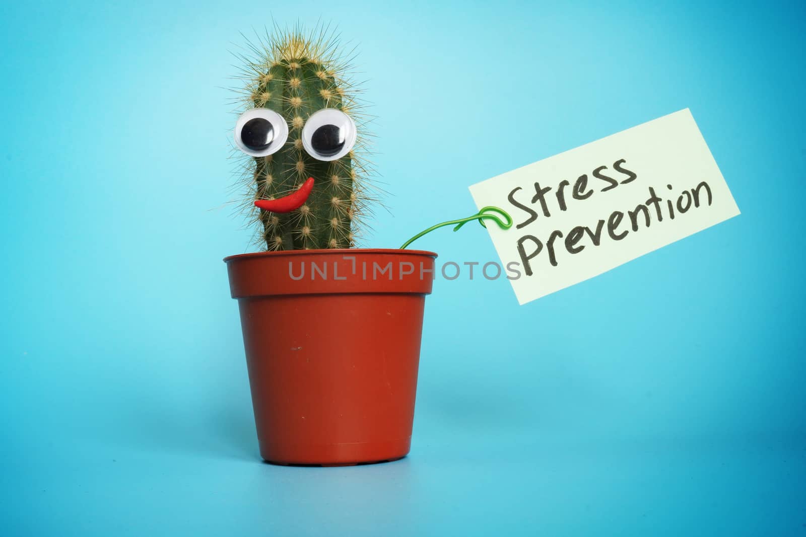 Stress prevention sign and cactus with smile. by designer491