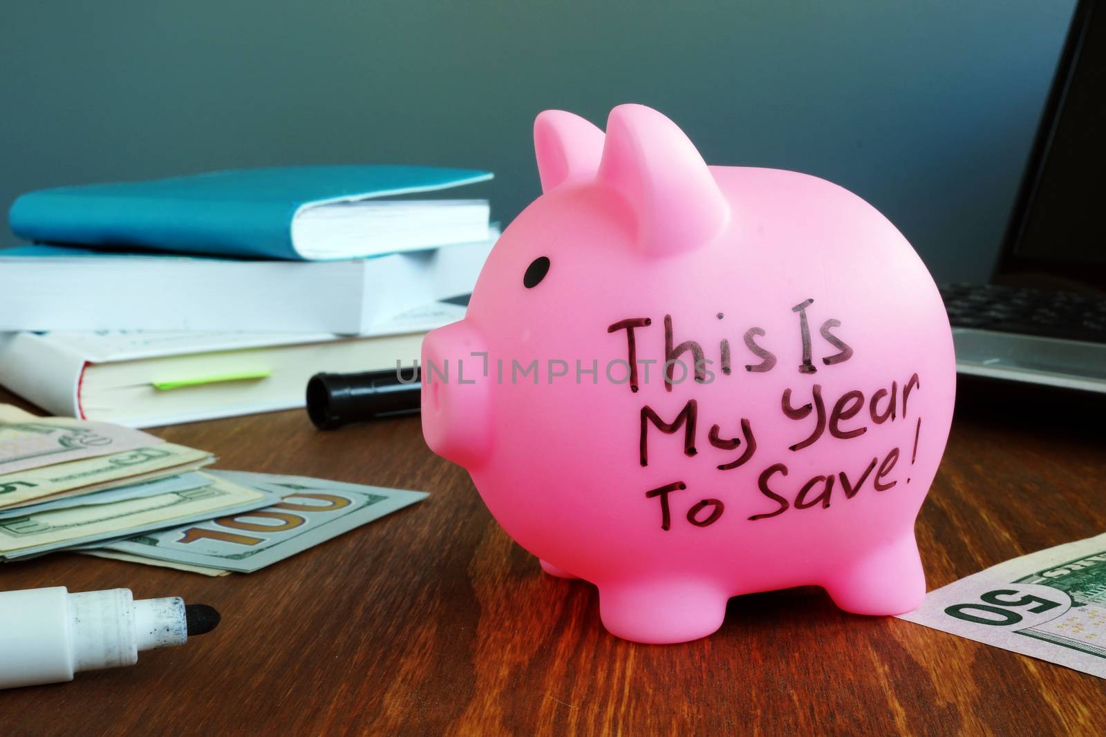 This is my year to save sign. Money Saving Challenge concept.