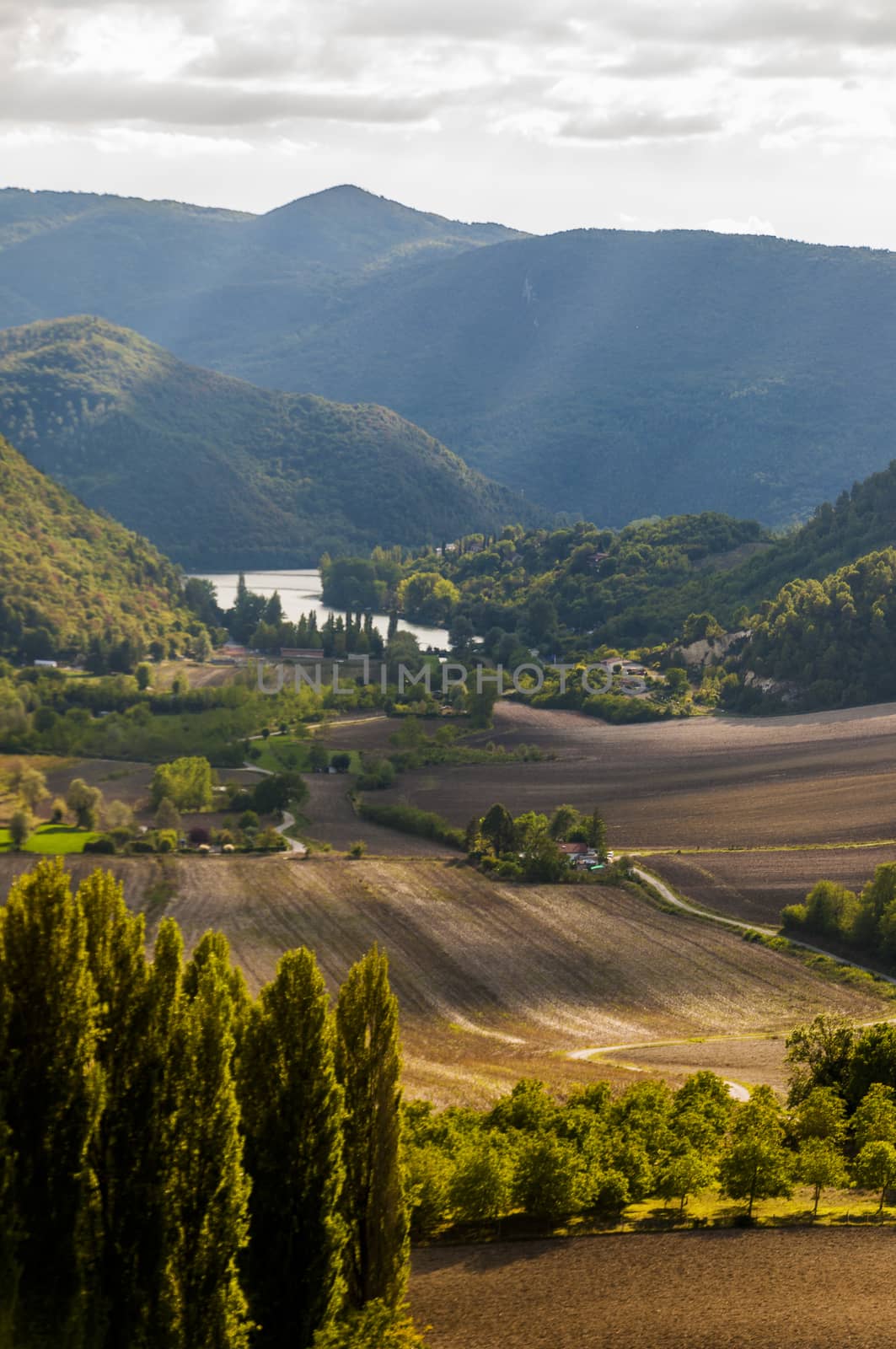 panorama of a lake in Tuscany at sunny day