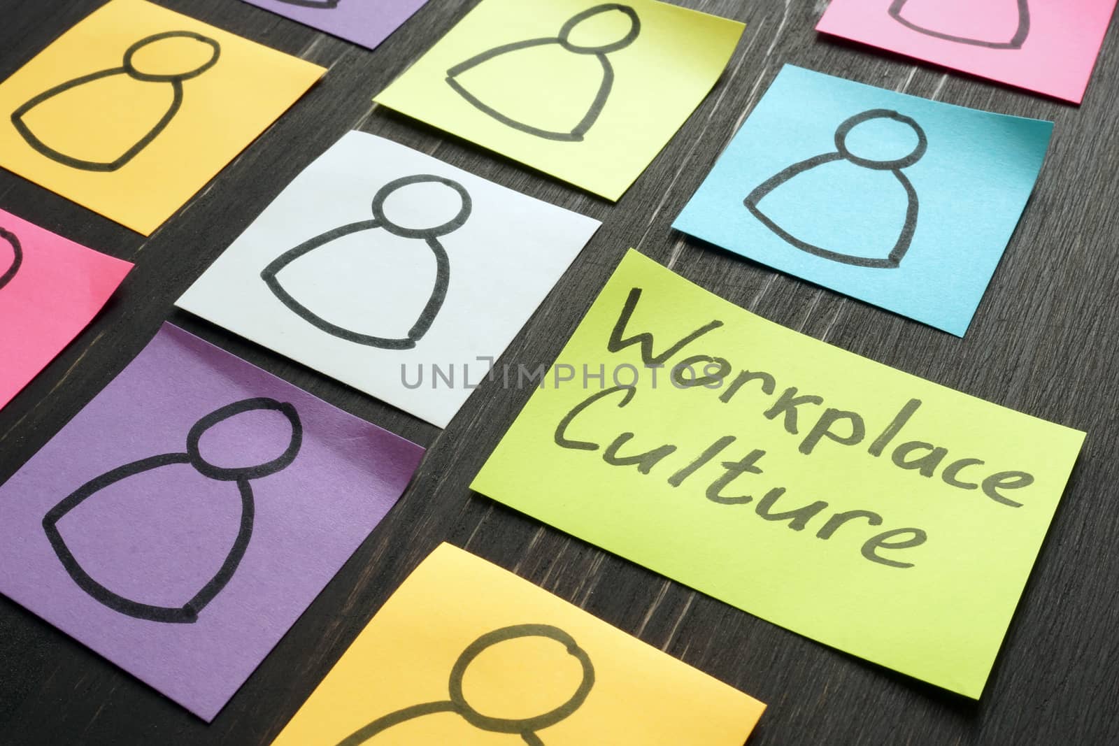 Workplace culture concept. Silhouettes drawn on sheets. by designer491