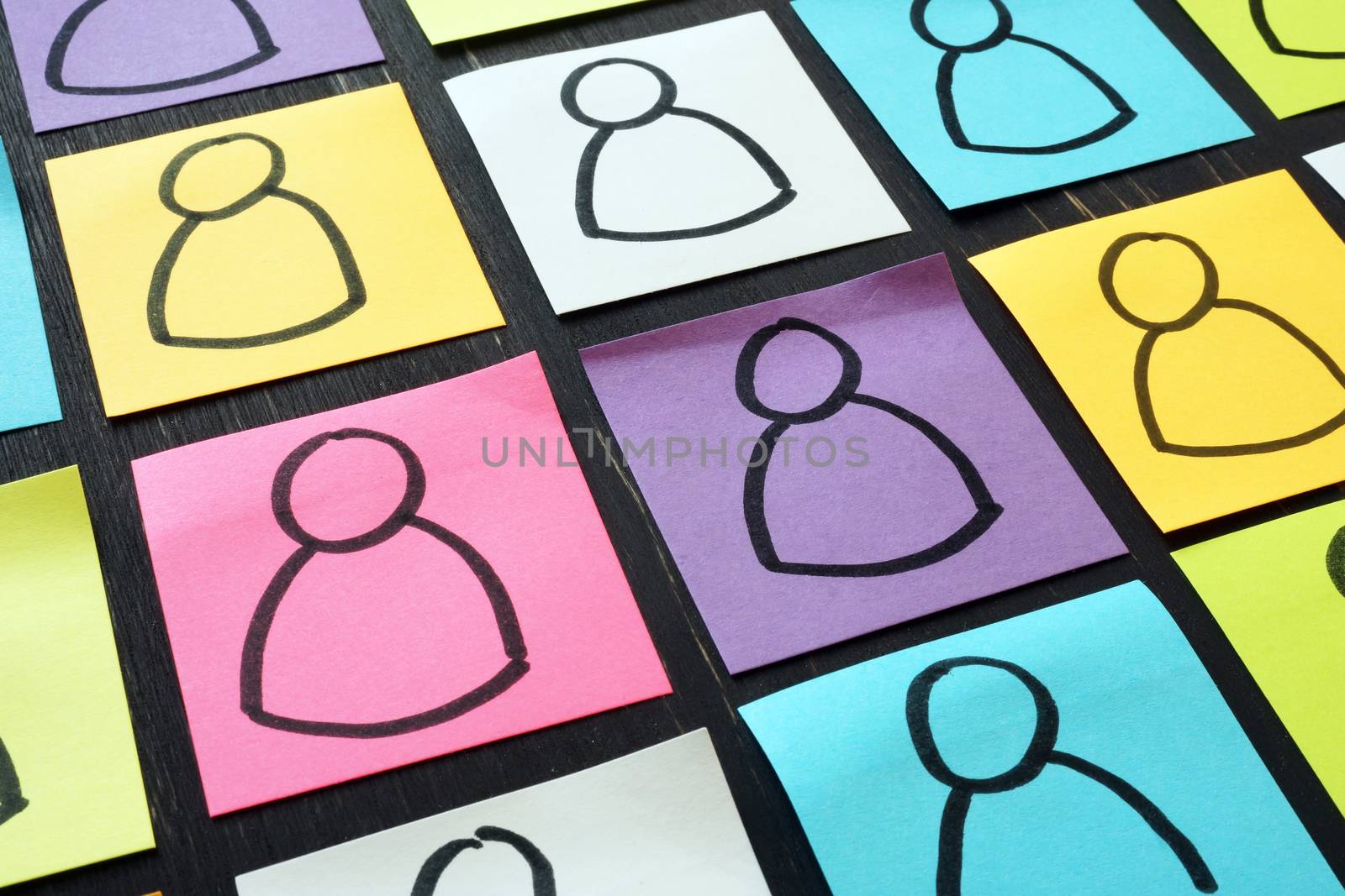 Marketing business segmentation concept. Figurines on the memo sticks. by designer491
