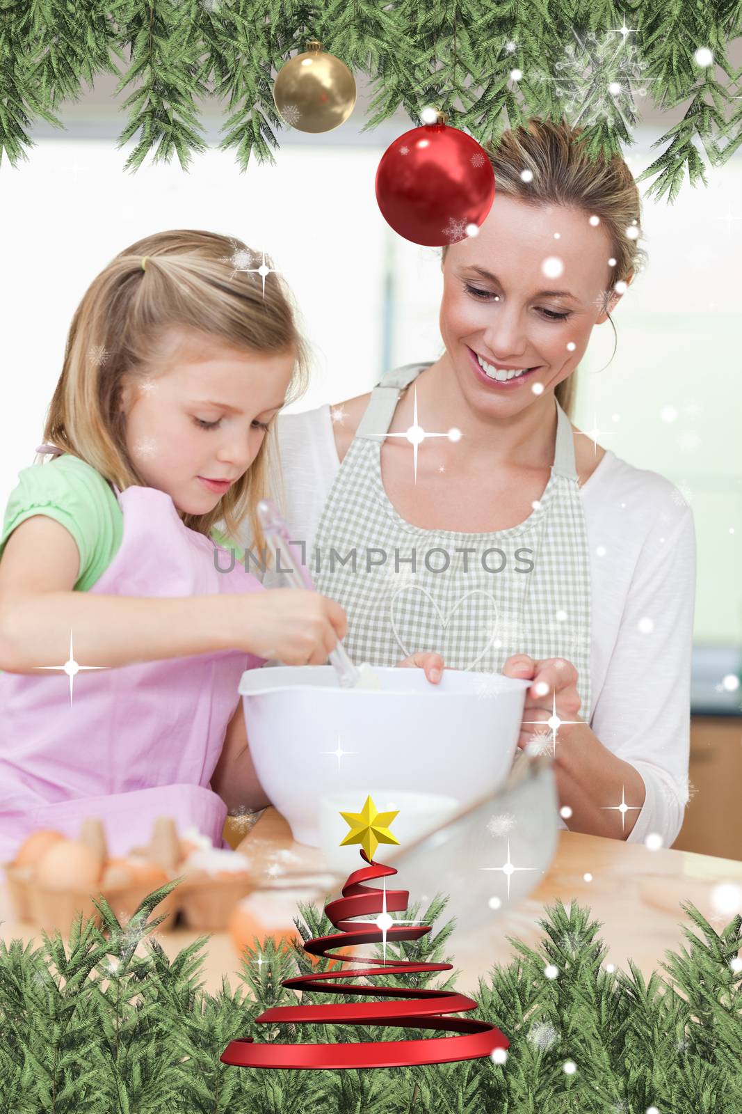 Smiling mother and daughter preparing dough for cookies by Wavebreakmedia