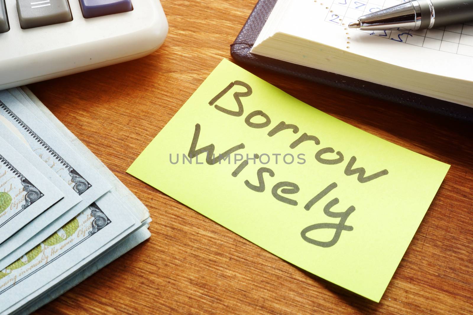 Borrow Wisely sign and money. Choose loan concept. by designer491
