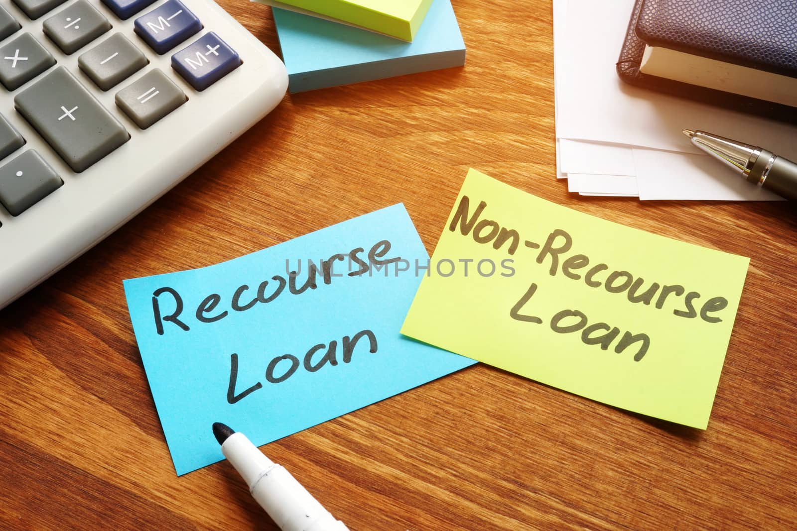 Recourse Loan or Non-Recourse Loan choosing. Color memo sticks with inscriptions.