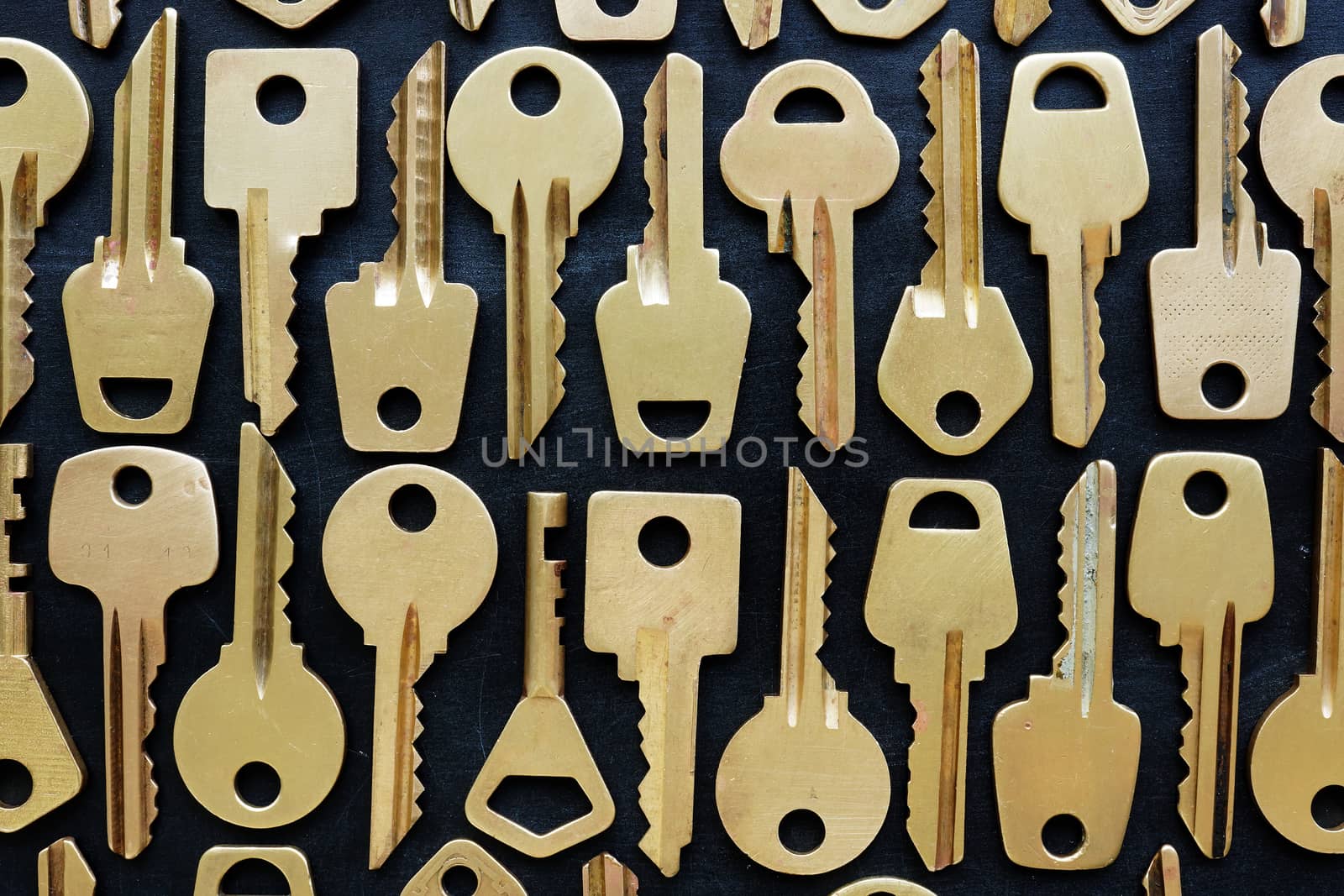 Yellow metal keys on the dark background.