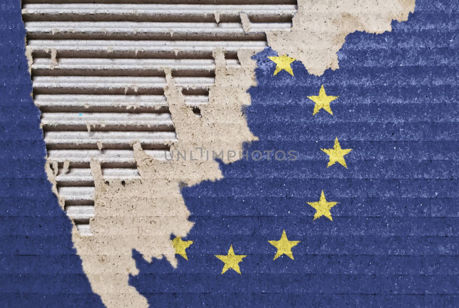 The EU flag on a ripped cardboard. by rarrarorro