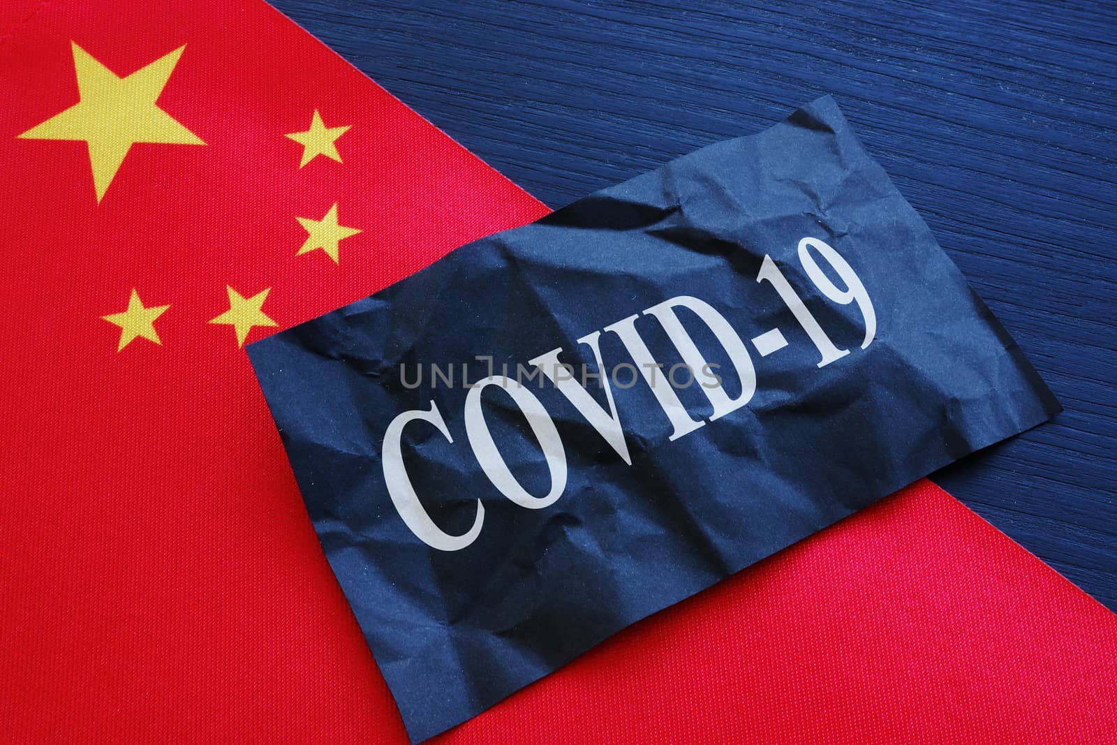 China flag and covid 19 coronavirus sign as symbol of wuhan chinese flu.