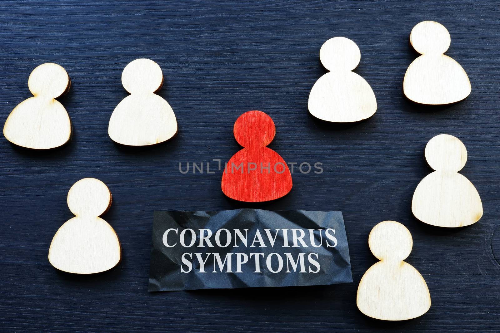 Coronavirus symptoms concept. Symbol of ill by covid 19 figure.