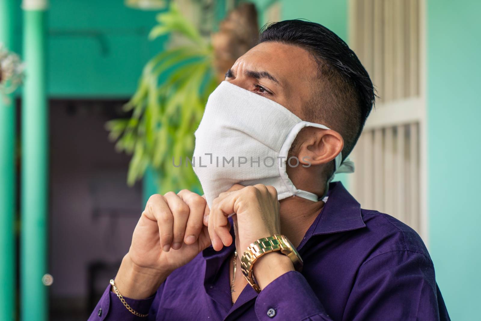 A young man wearing face mask protection