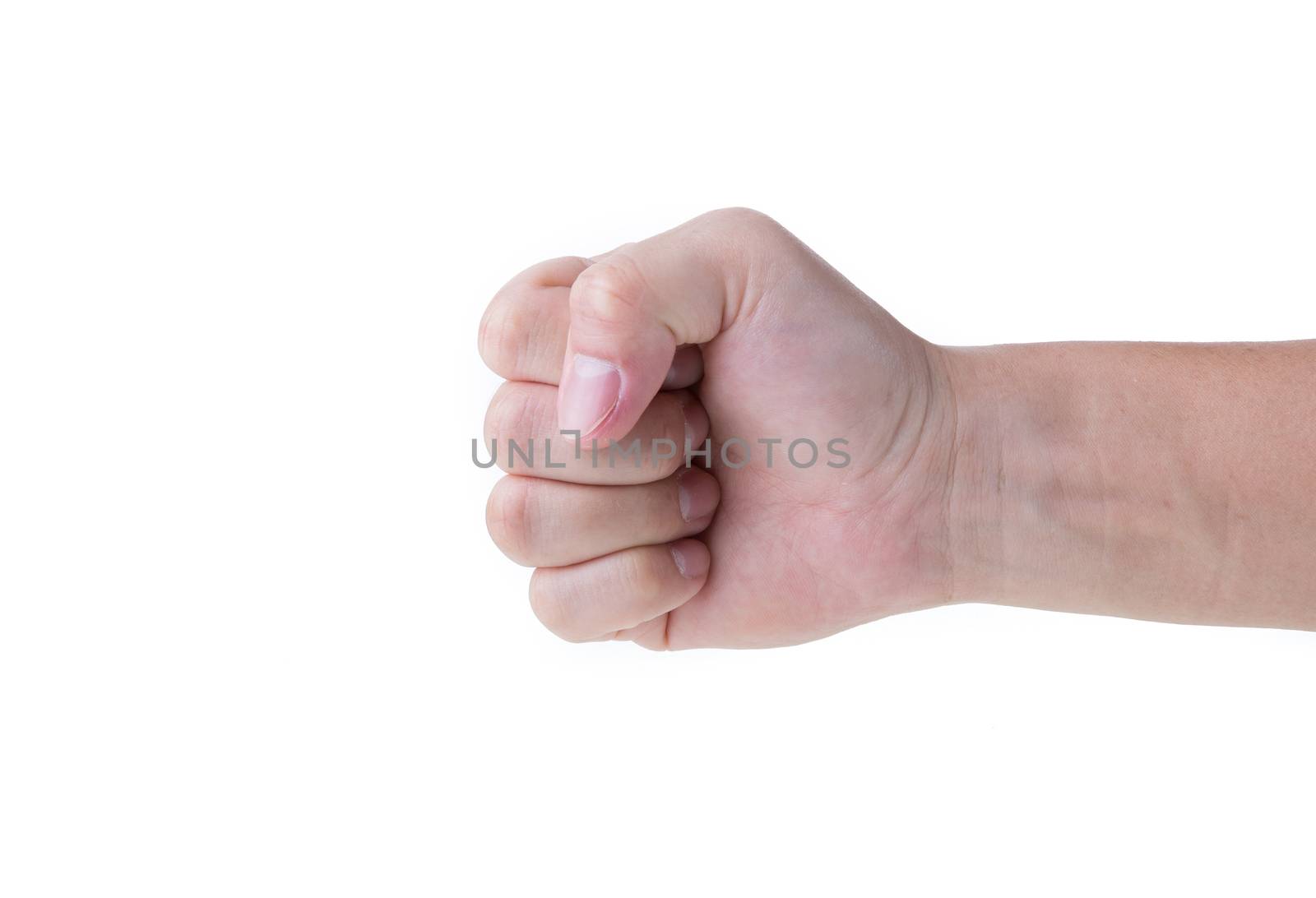 Asian man's hand isolated on white.