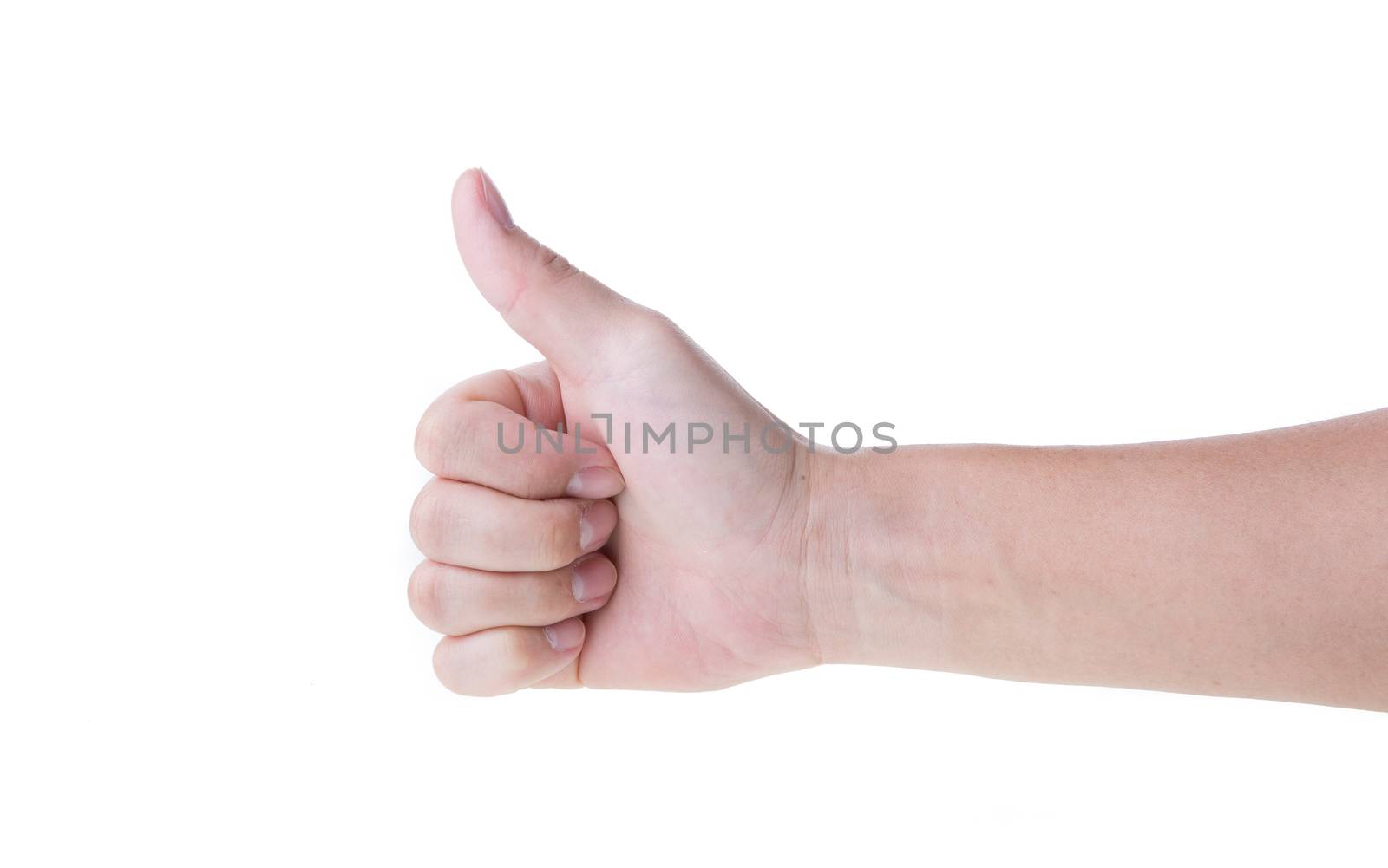 Asian man's hand isolated on white.
