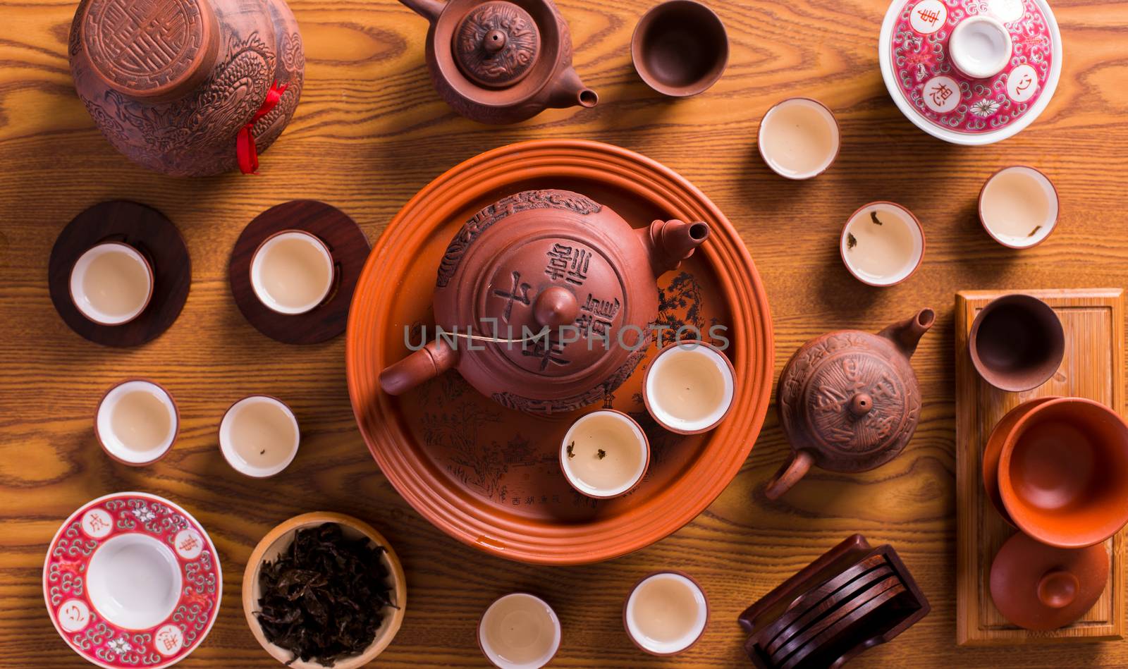 top view of chinese tea setup by tehcheesiong