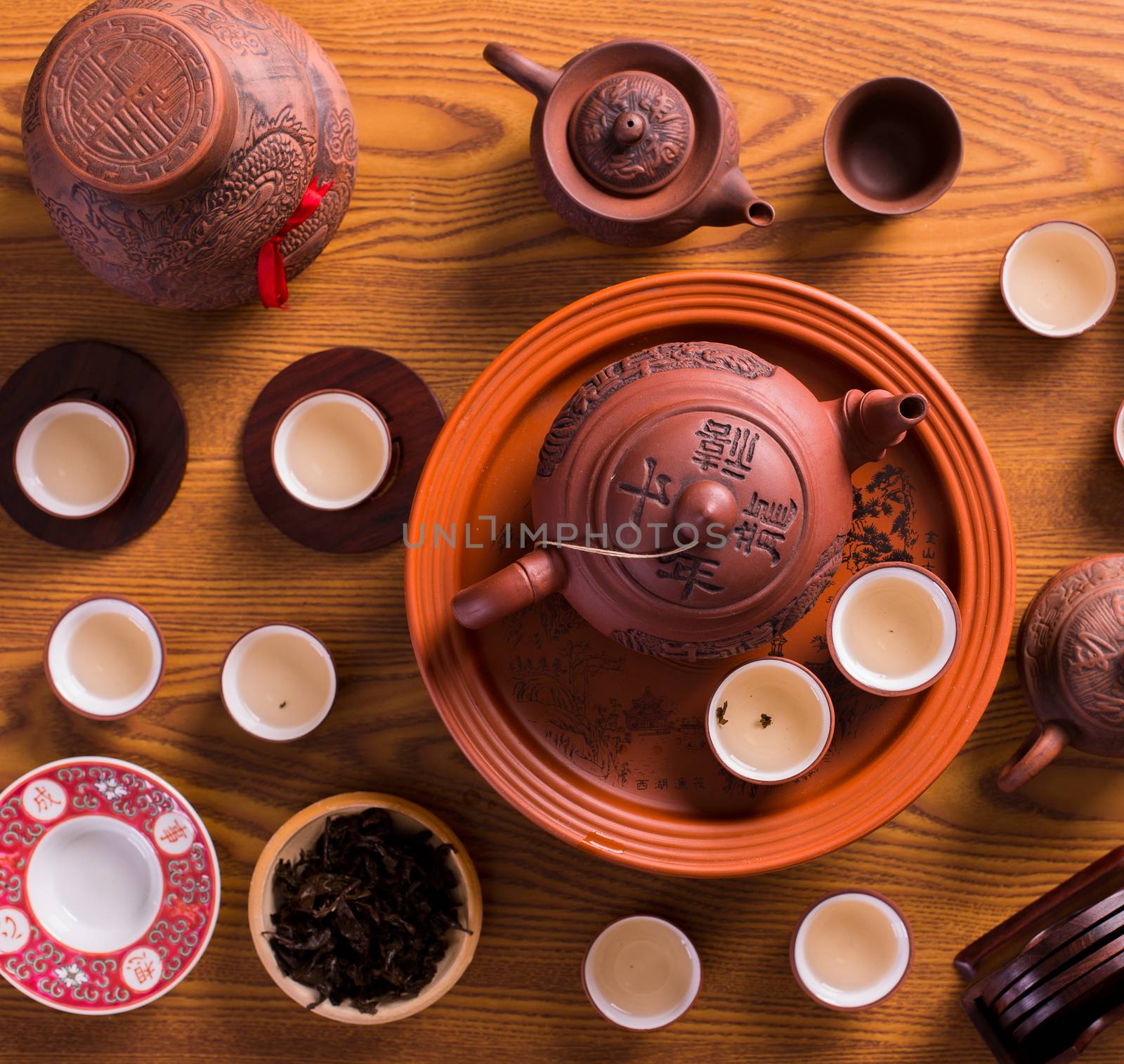 Chinese tea top view. Those character not a  brand name. Those character is a name of chinese tea type.