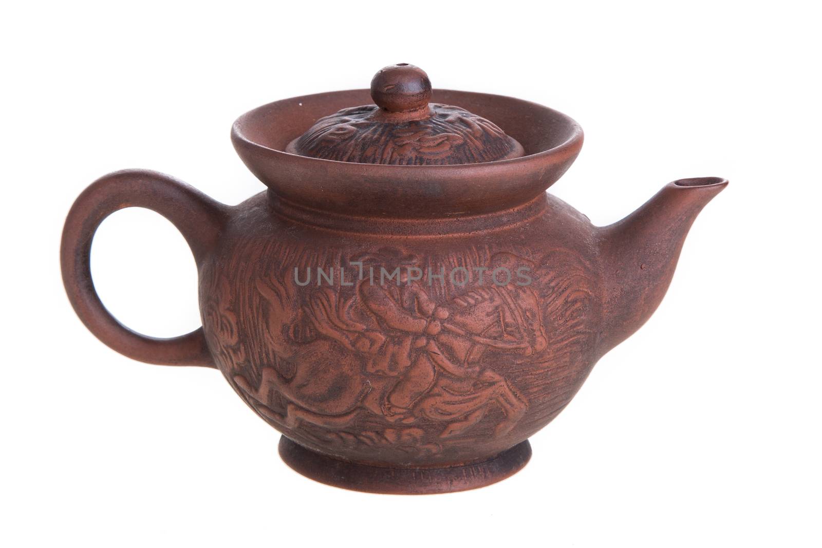 Traditional Chinese clay teapot isolated on white background.