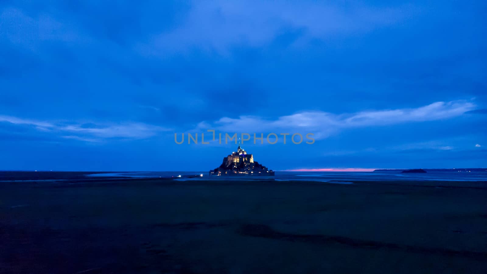 View of quiet Mont saint Michel during night, France 8-9-19