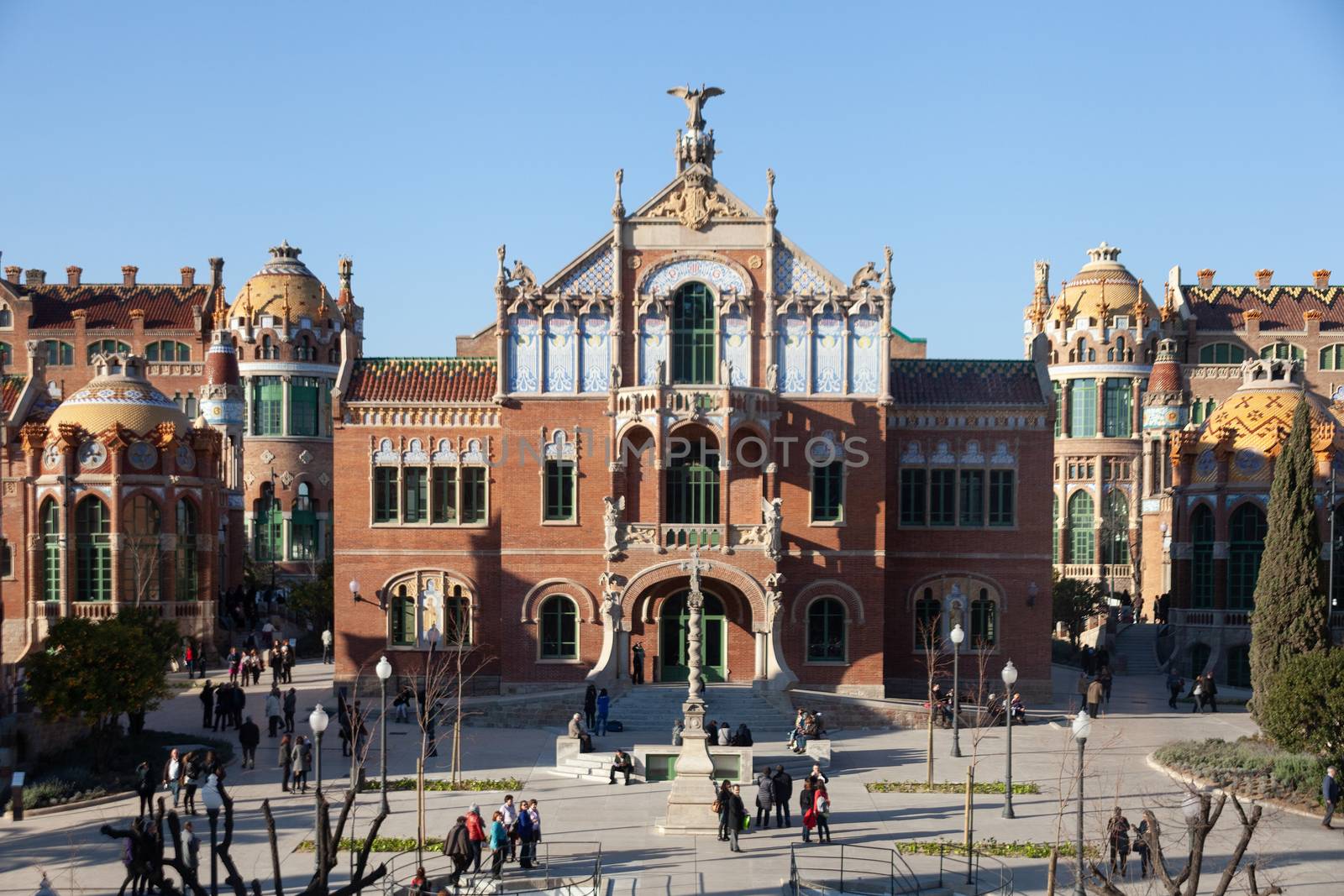 Barcelona, Spain - 7 March 2014: Hospital de Sant Pau building of Asociacion Banco Farmaceutico