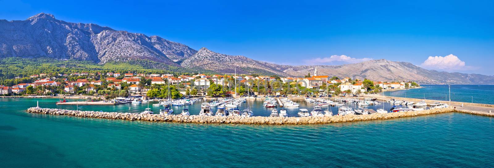 Town of Orebic on Peljesac peninsula waterfront panoramic view, southern Dalmatia region of Croatia
