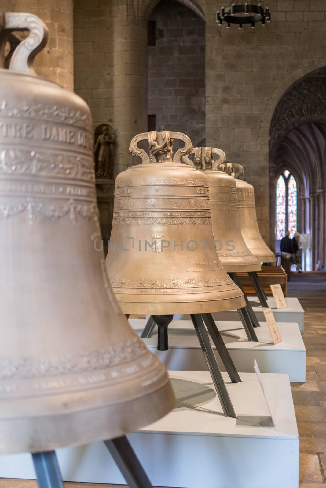 The Four new bronze bells on cathedral. Saint Malo, France