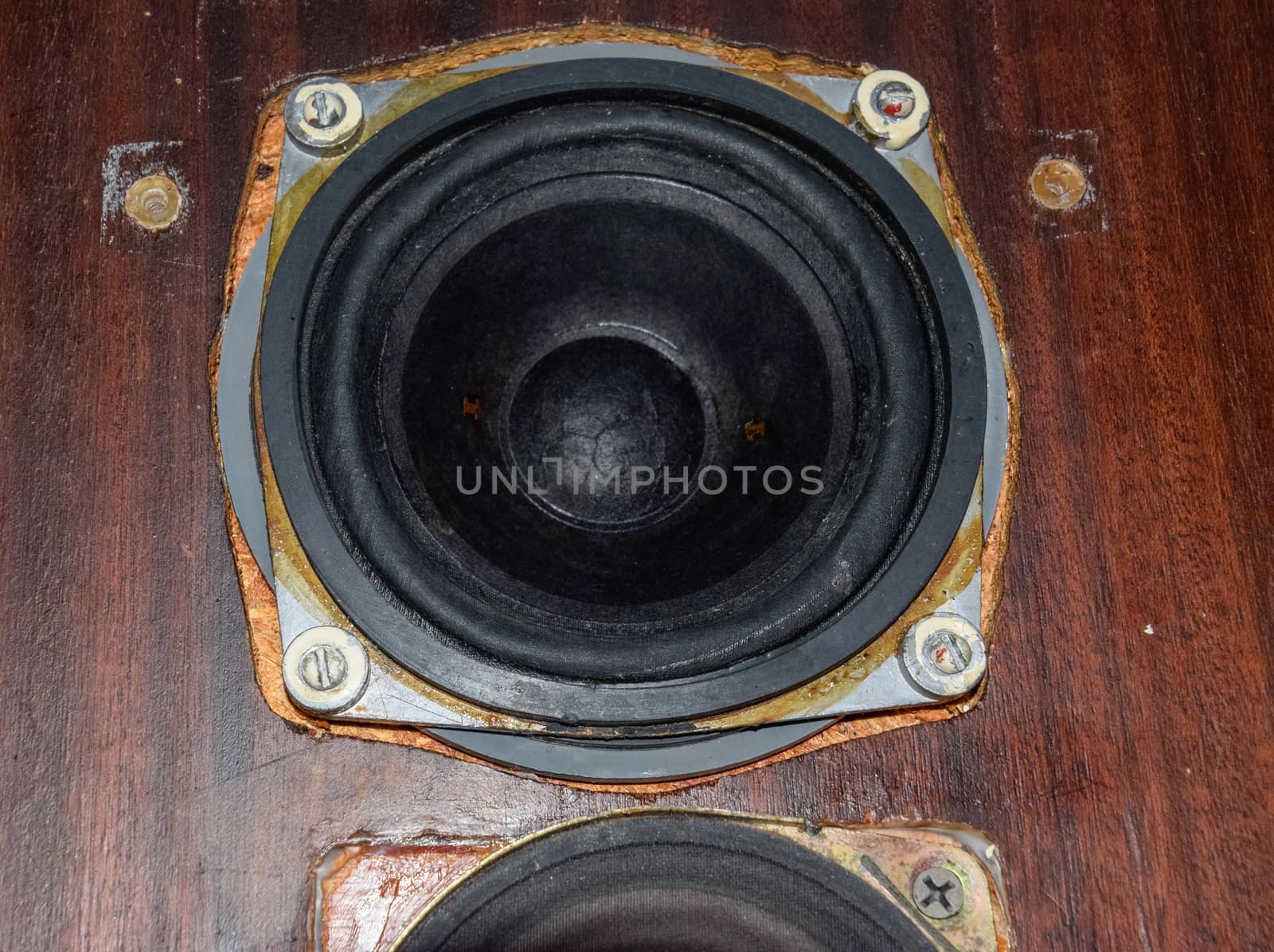 Mid-range speaker diffuser painting with ink stamp. Painting the diffusers of speakers with stamp paint to give them aesthetics.