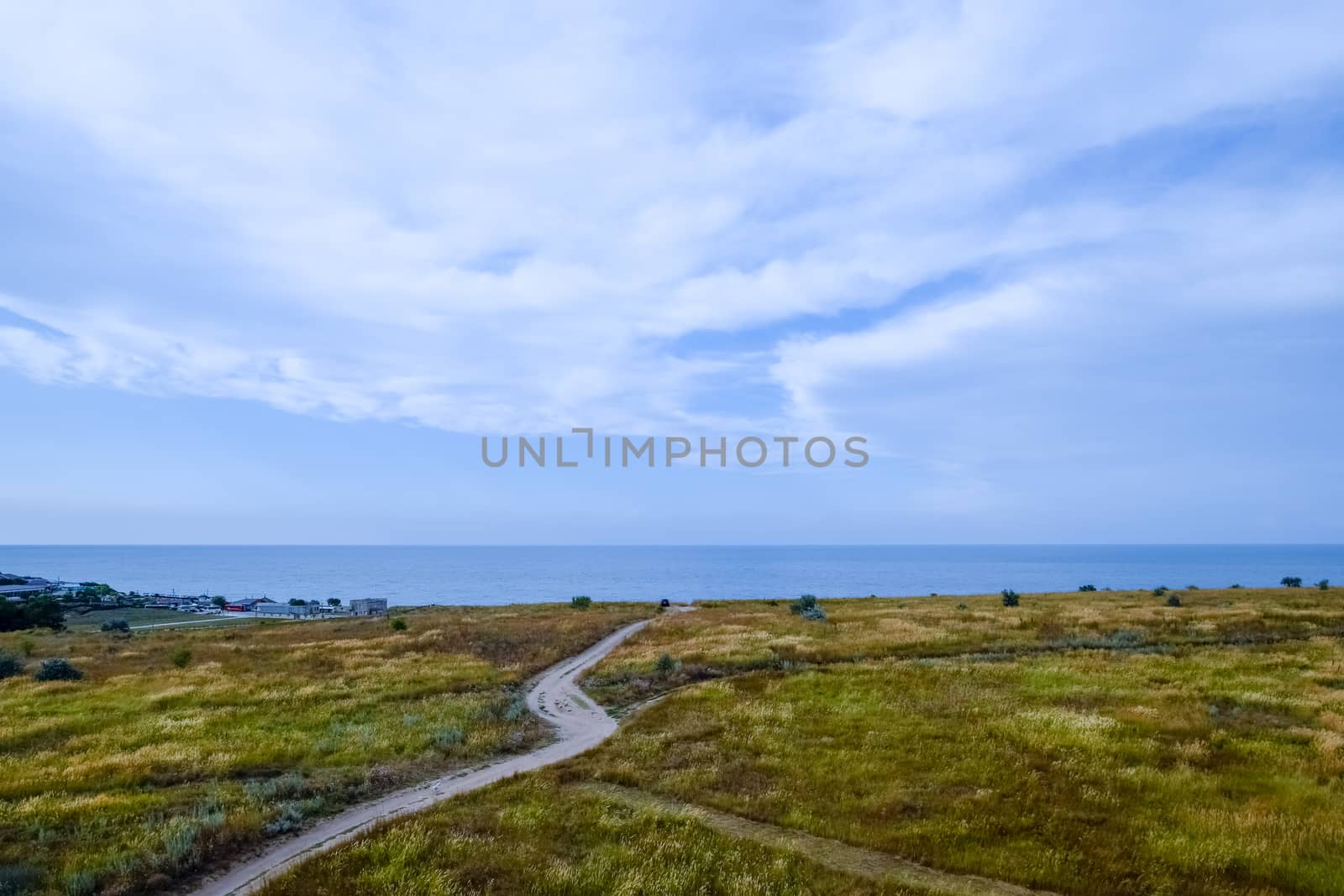 Seaside landscape by the Sea of Azov, the village of For the Motherland.