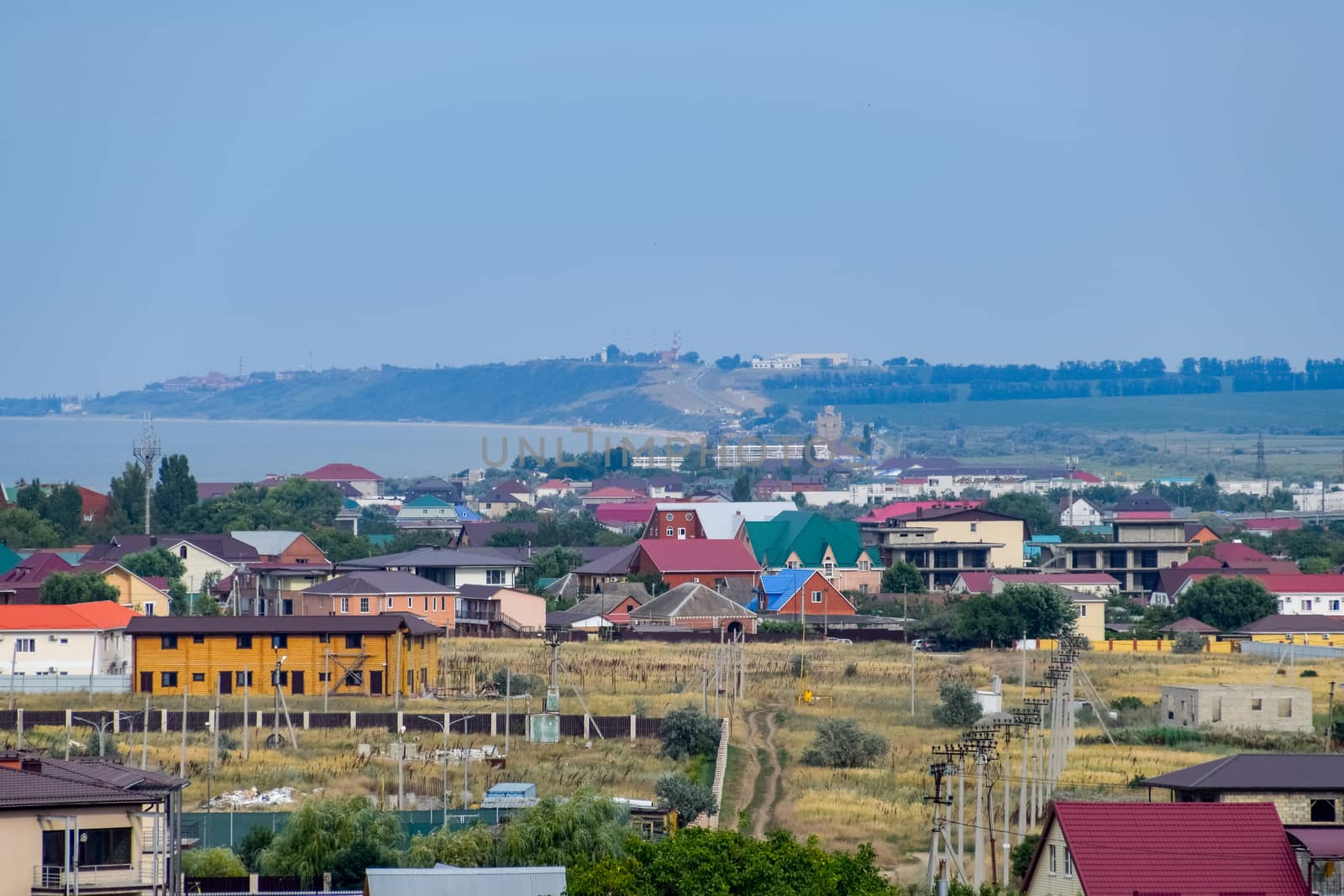 Seaside landscape by the Sea of Azov, the village of For the Motherland.