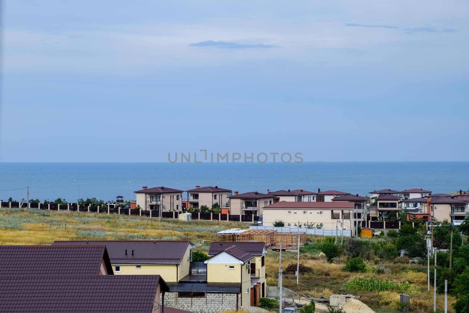 Seaside landscape by the Sea of Azov, the village of For the Motherland.