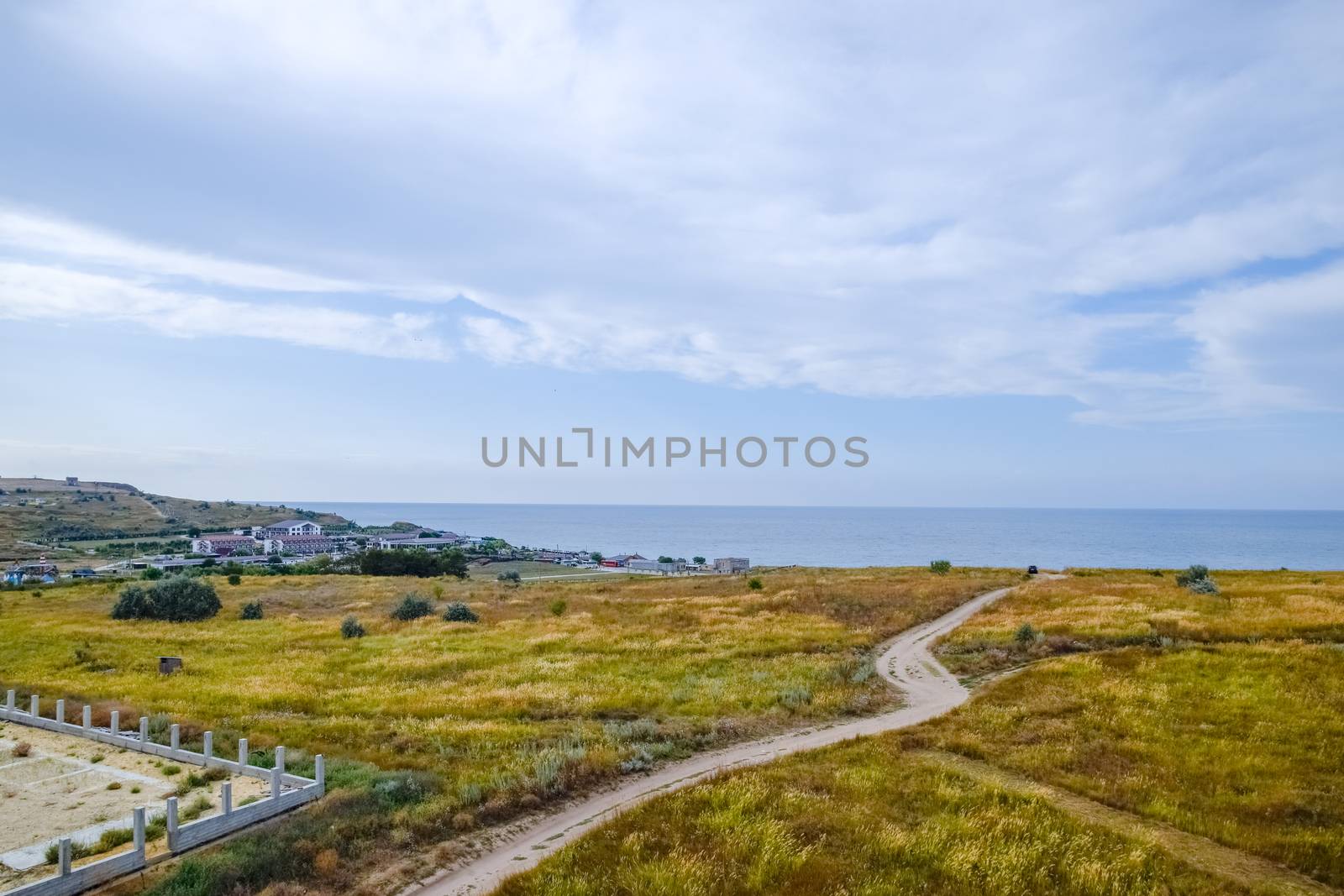 Seaside landscape by the Sea of Azov, the village of For the Motherland.