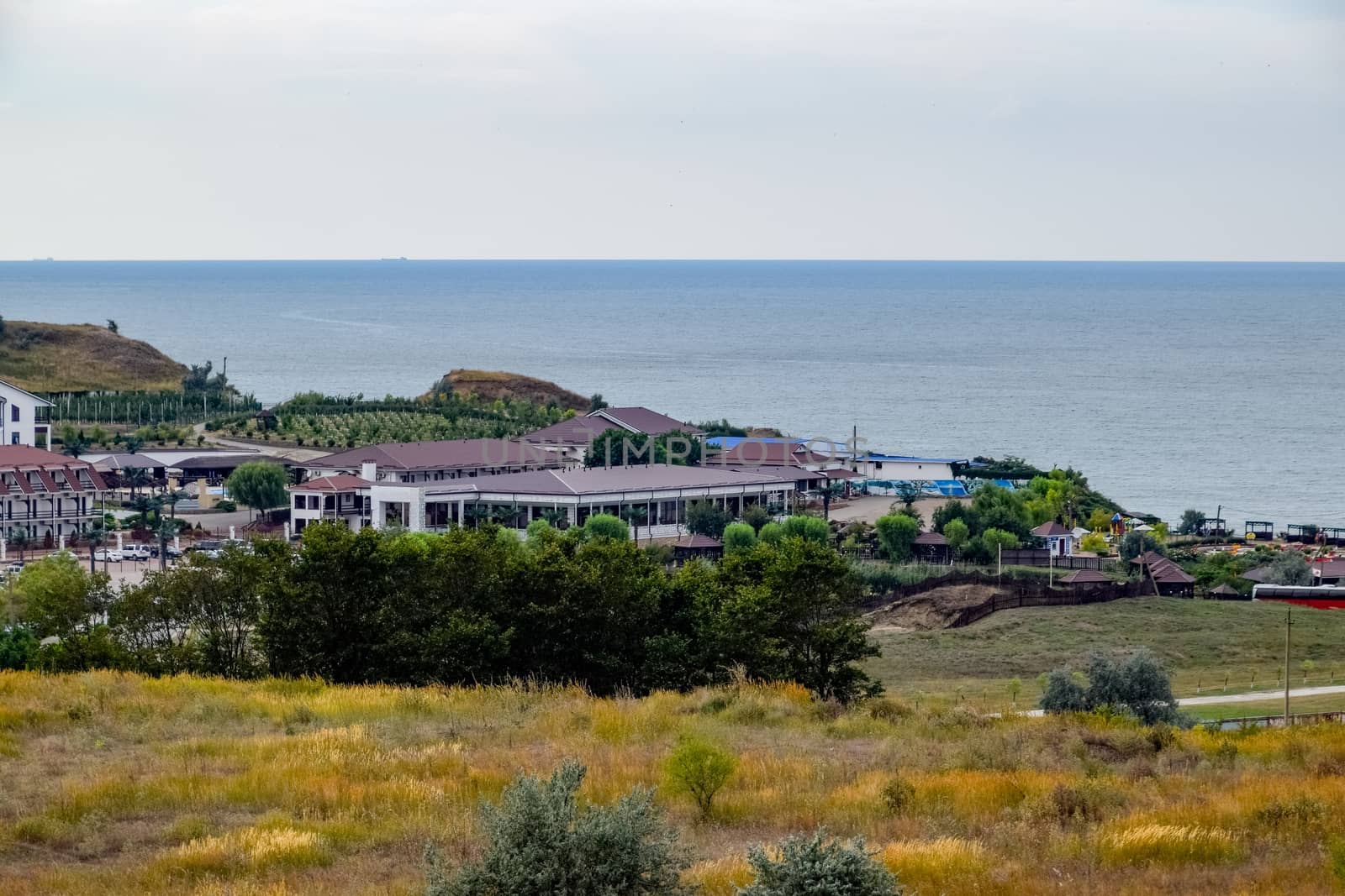 Seaside landscape by the Sea of Azov, the village of For the Motherland.