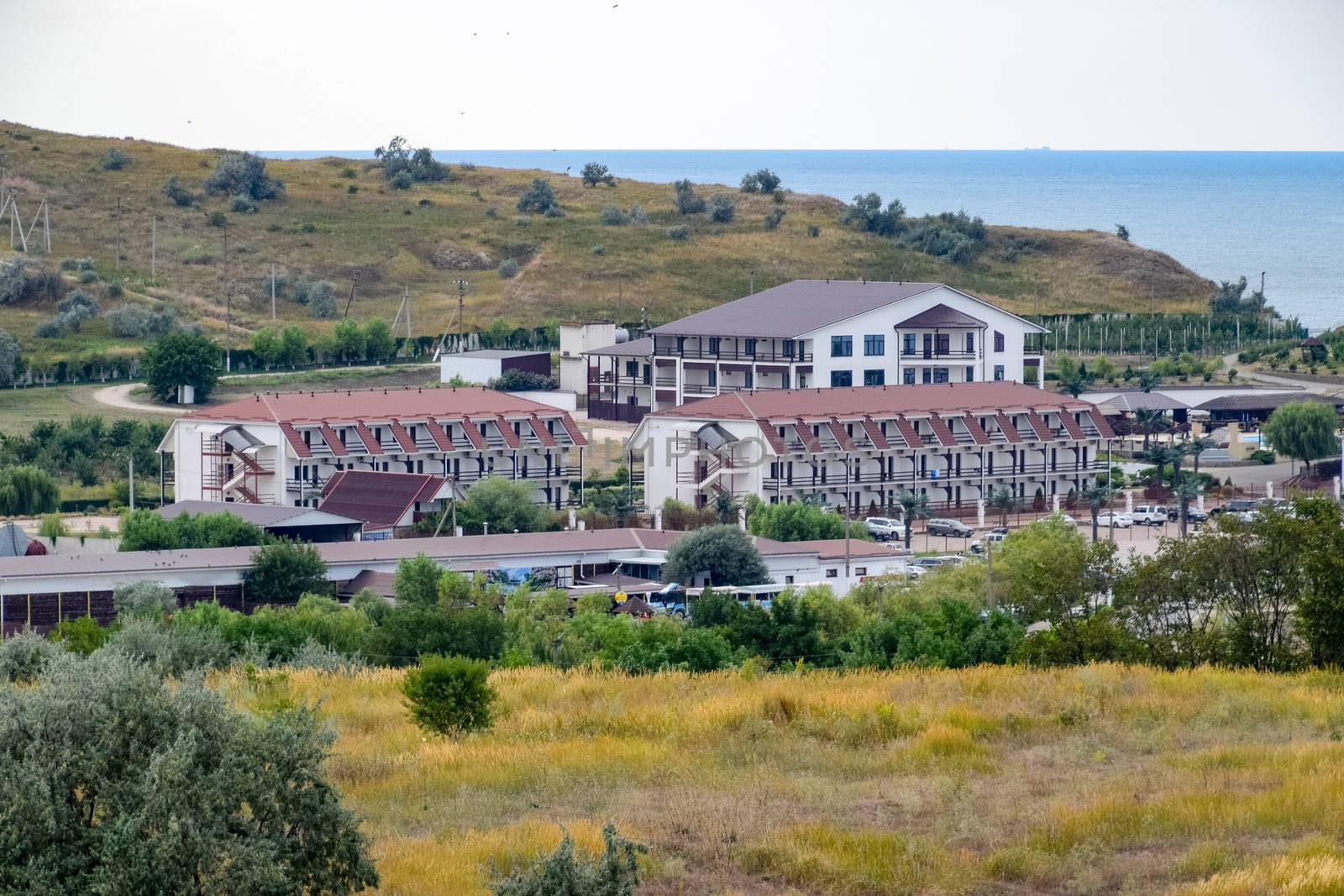 Seaside landscape by the Sea of Azov, the village of For the Motherland.