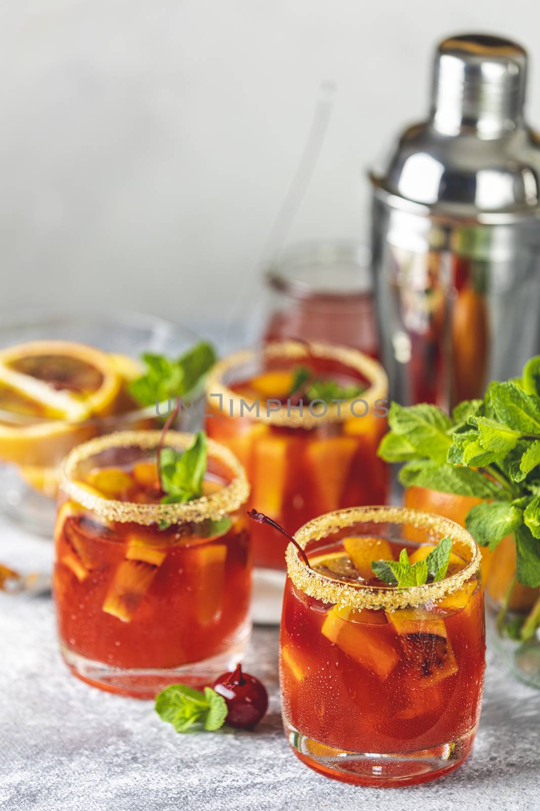 Italian aperol spritz cocktail with orange slices and ingredient by ArtSvitlyna