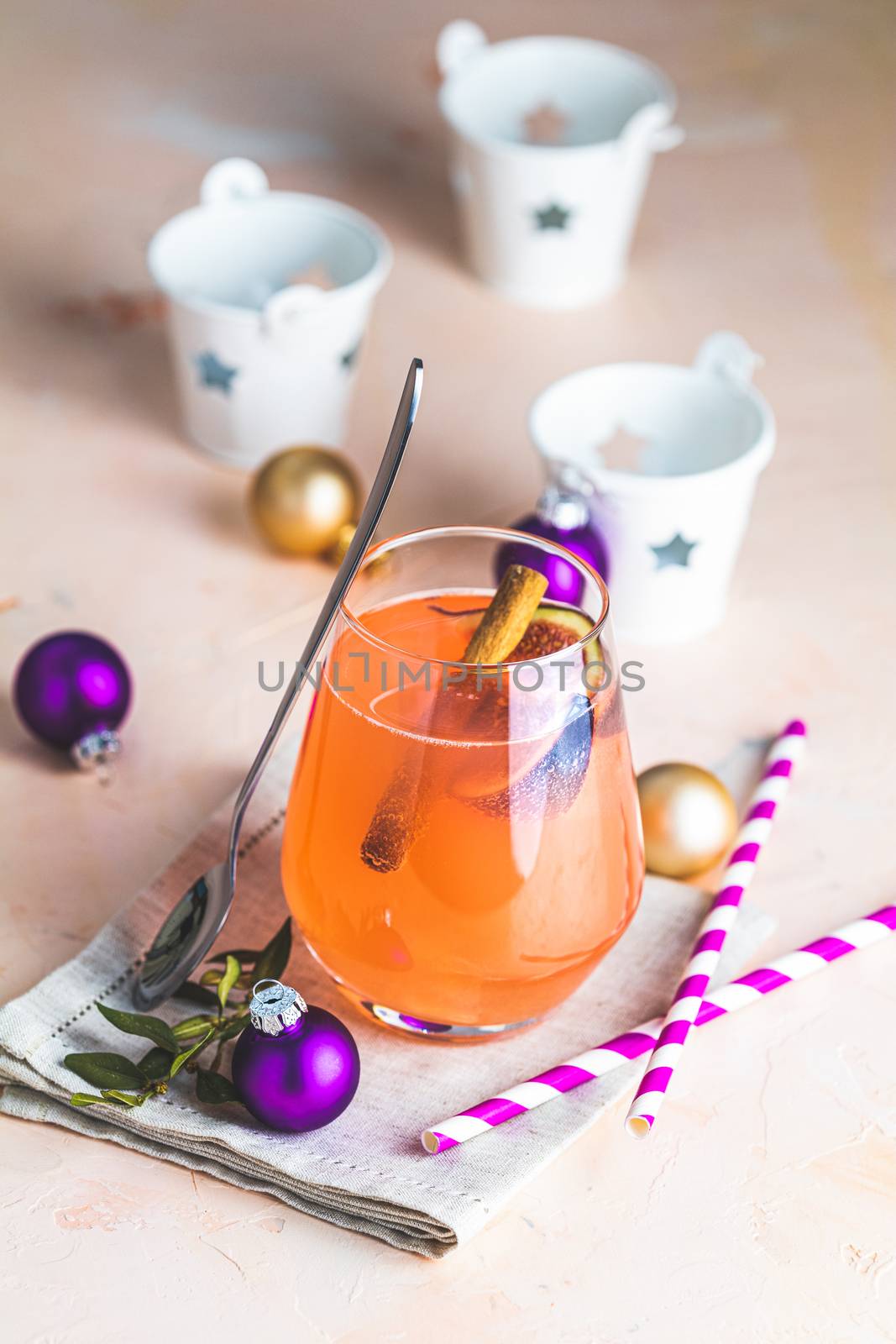 Christmas and New Year pink cocktail with fig and cinnamon  in g by ArtSvitlyna