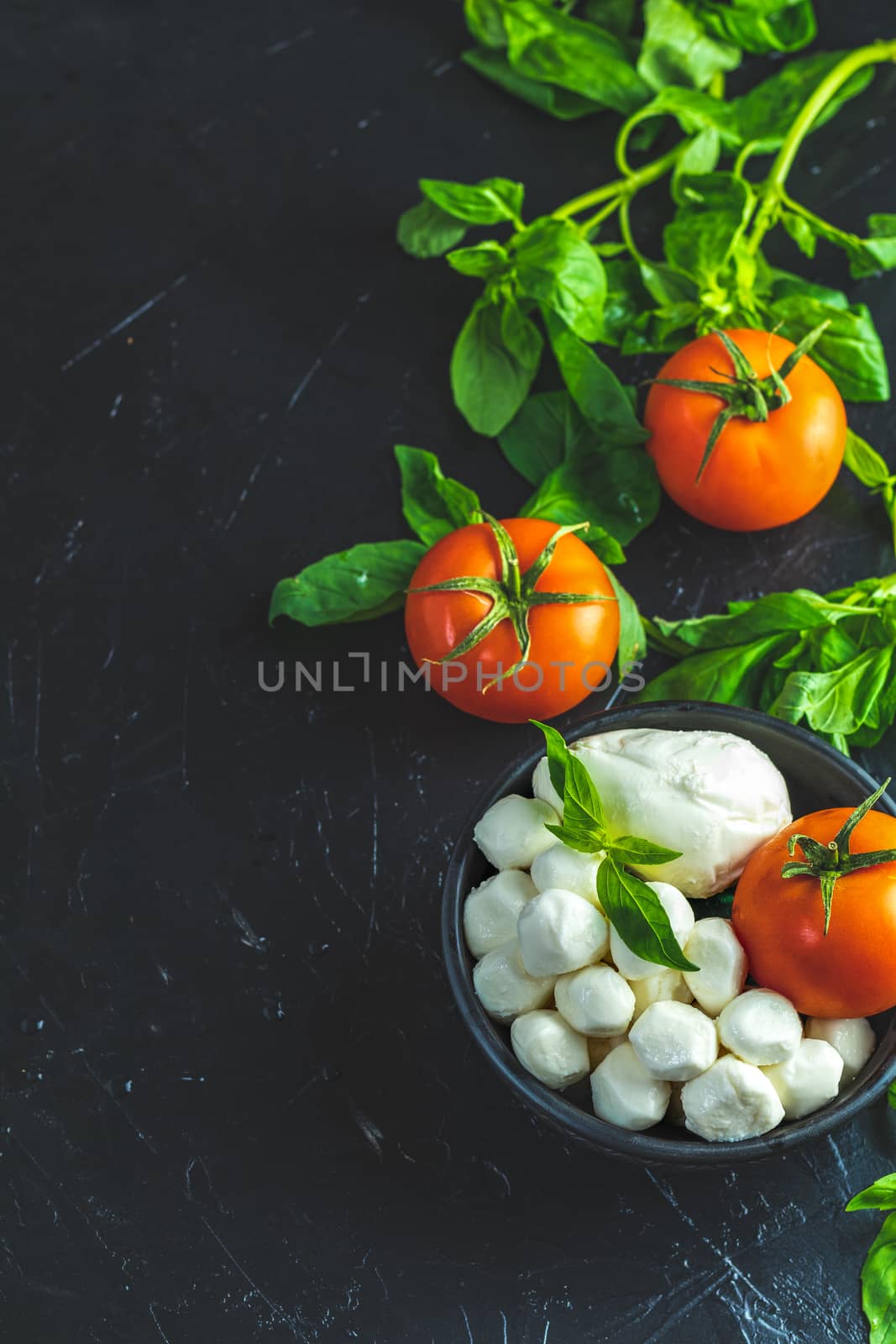 Rustic style. Ingredients for italian caprese salad. by ArtSvitlyna