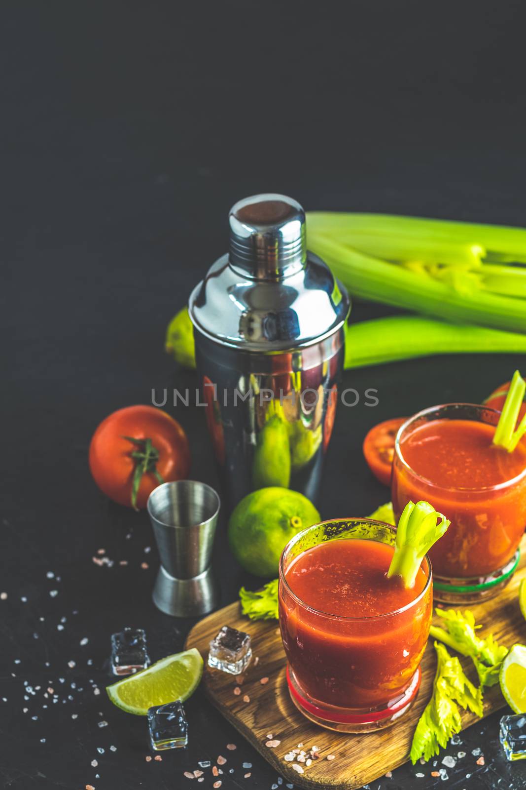 Bloody Mary cocktail. Alcoholic drink and ingredients by ArtSvitlyna