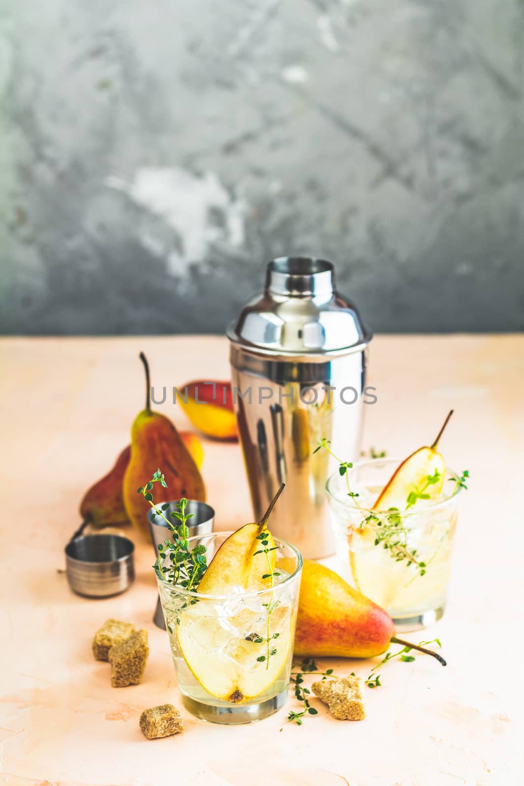 Summer drinks, thyme pear cocktails by ArtSvitlyna