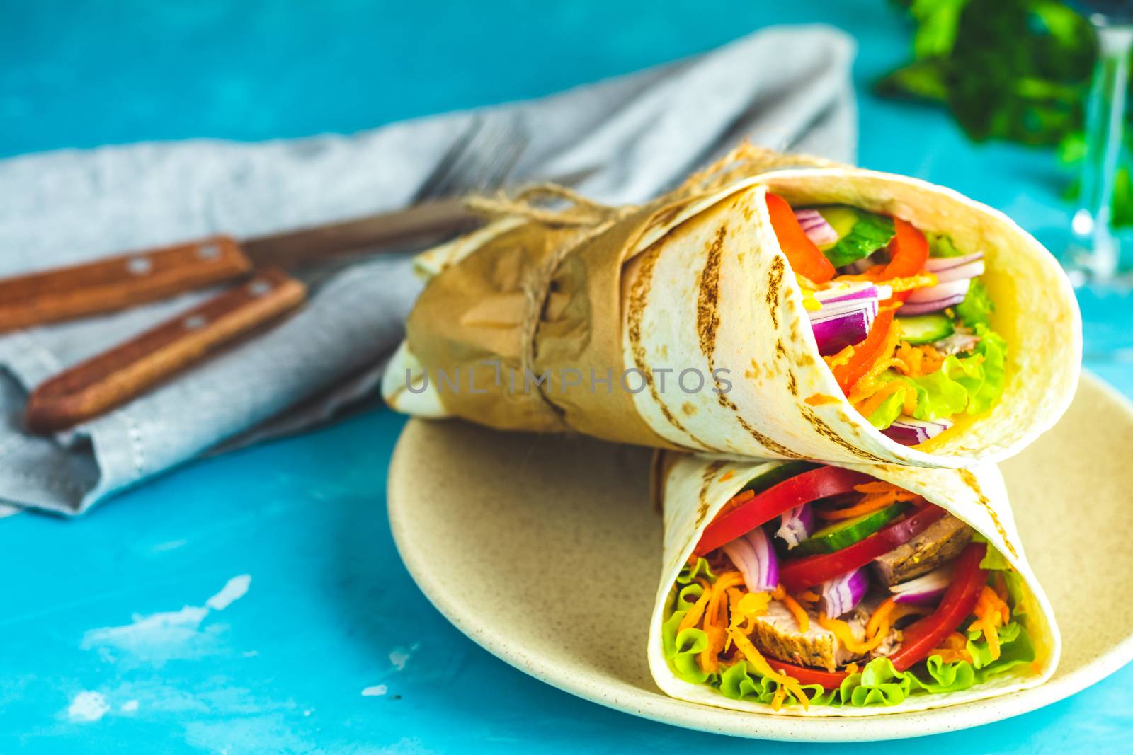 Shawarma sandwich gyro fresh roll of lavash (pita bread) chicken beef shawarma falafel RecipeTin Eats Filled with grilled meat, vegetables, cheese. Traditional Middle Eastern snack.