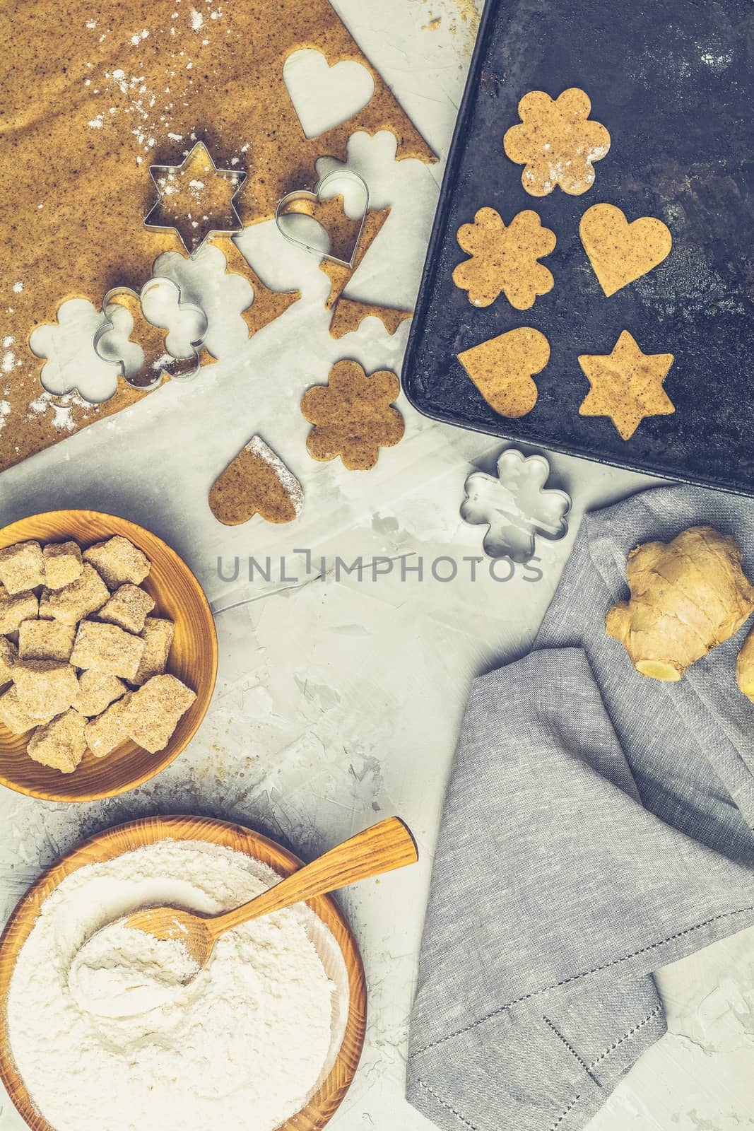 Culinary Spring or Christmas food background. Ingredients for gi by ArtSvitlyna