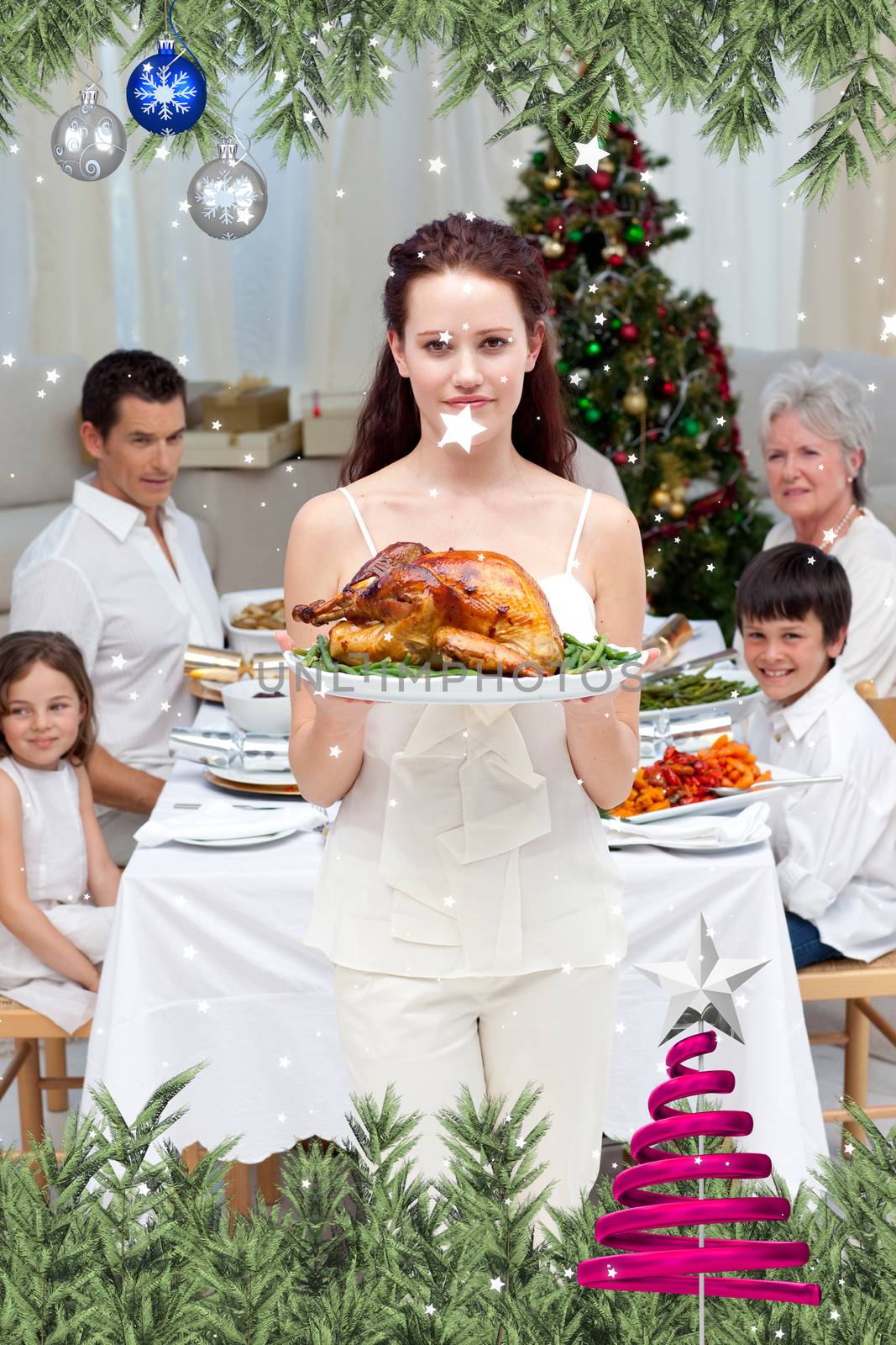 Mother showing turkey for christmas dinner by Wavebreakmedia