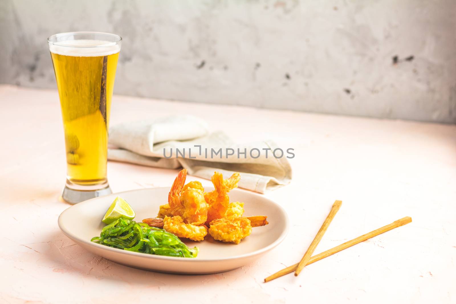 Fried Shrimps tempura with lime and hiyashi wakame by ArtSvitlyna