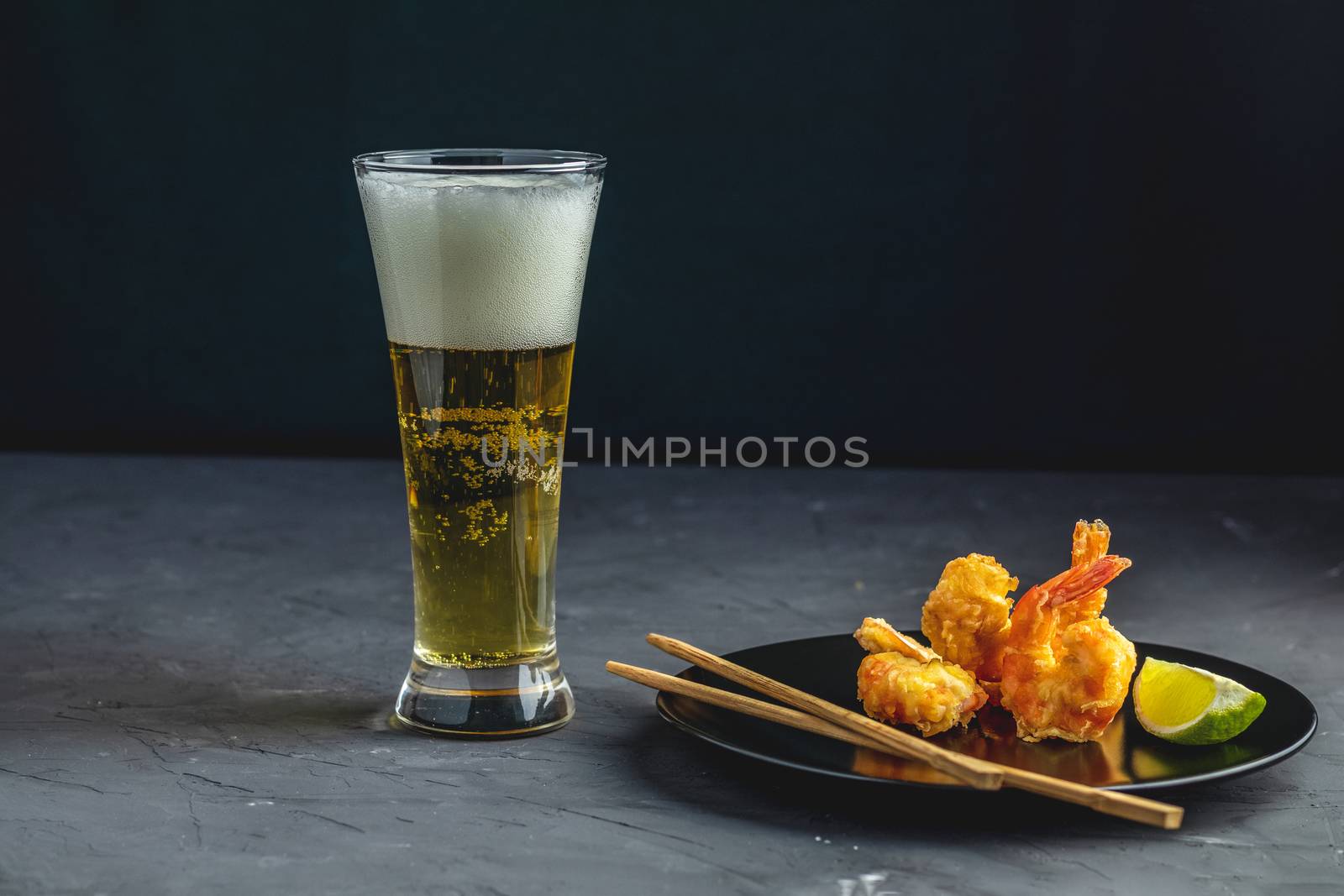 Fried Shrimps tempura and glass of beer  by ArtSvitlyna