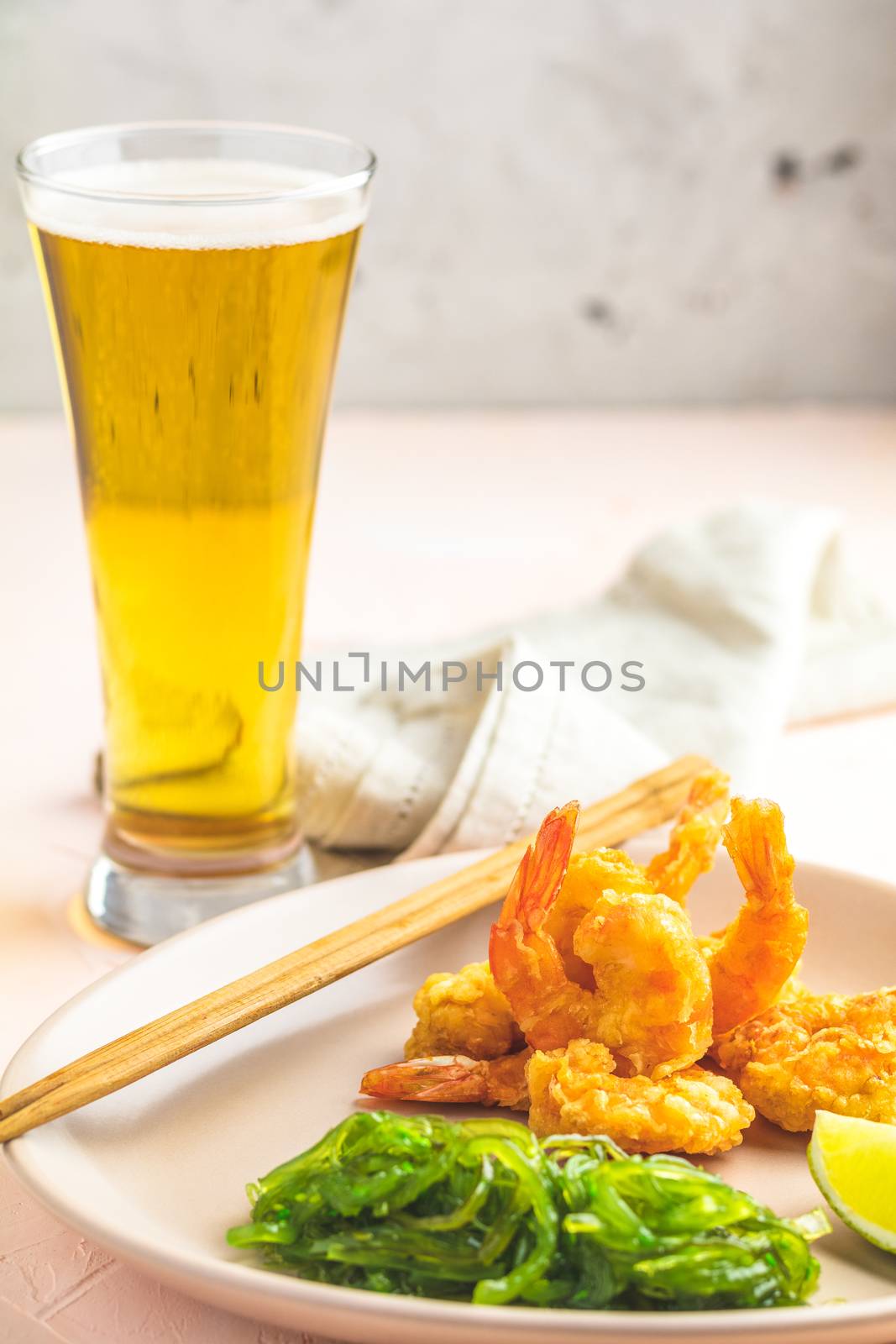 Fried Shrimps tempura with lime and hiyashi wakame by ArtSvitlyna